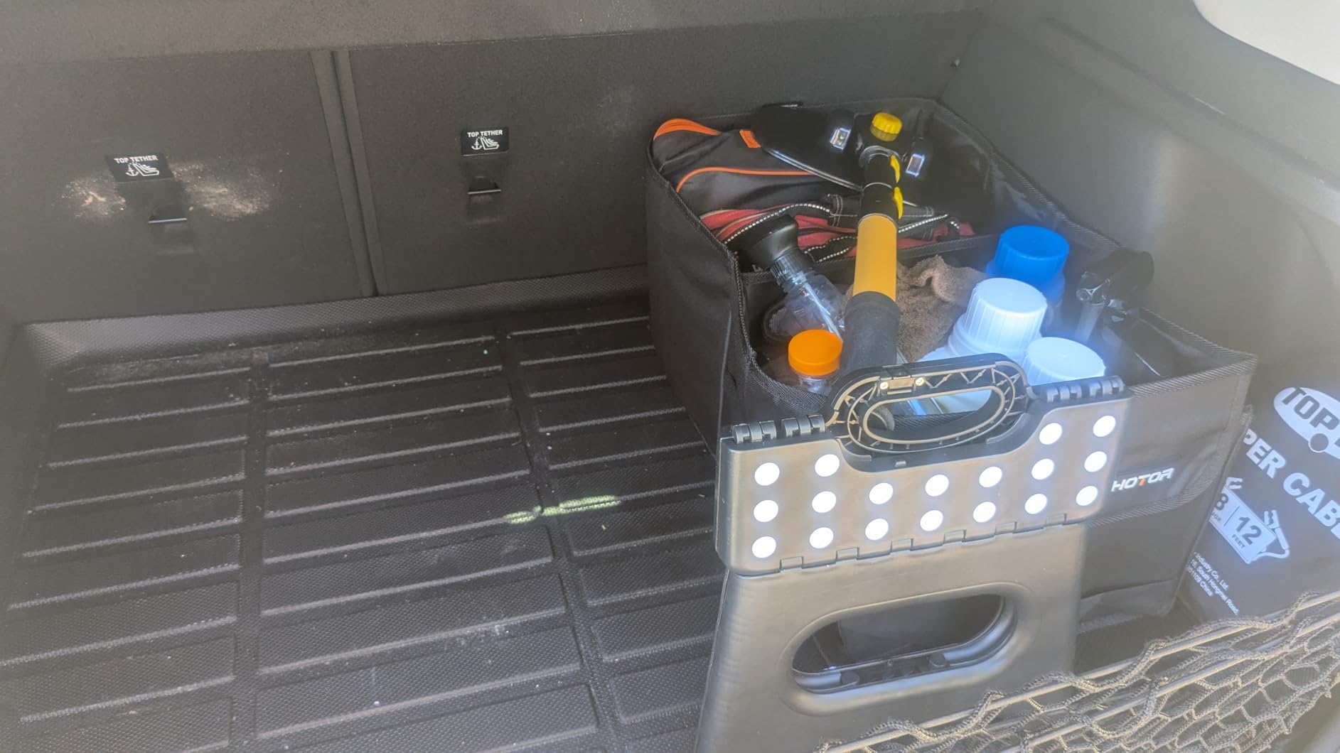 HOTOR Trunk Organizer - Car Organizer, Foldable Trunk organizer for SUVs & Sedans, Sturdy Car Organization for Car Accessories, Tools, Sundries, Black, 2 Compartments, 21.3