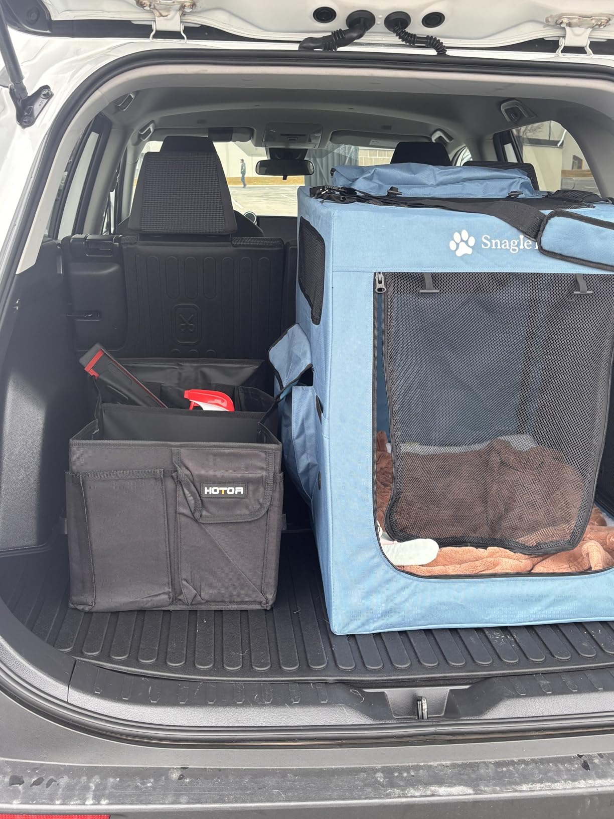 HOTOR Trunk Organizer - Car Organizer, Foldable Trunk organizer for SUVs & Sedans, Sturdy Car Organization for Car Accessories, Tools, Sundries, Black, 2 Compartments, 21.3