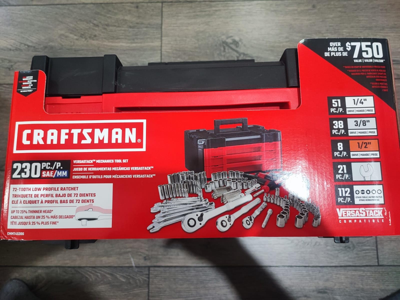 CRAFTSMAN 230 Pcs Mechanics Tool Set, Socket Wrench Set, Car Tool Kit with VERSASTACK Toolbox, SAE and Metric, 1/4 in, 3/8 in, and 1/2 Drive (CMMT45306) customer photo 2