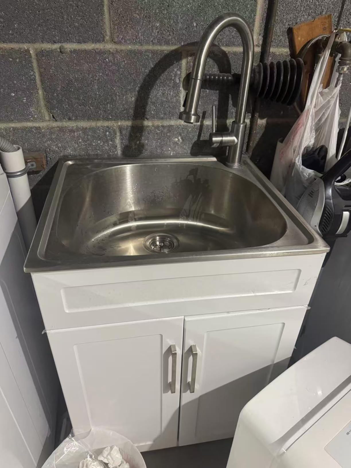 OLD CAPTAIN Laundry Sink Cabinet with Stainless Steel Sink and Pull-Down Faucet, Utility Sink for Laundry/Utility Room, 24 Inch Bathroom Kitchen and Outdoor, White customer photo 1