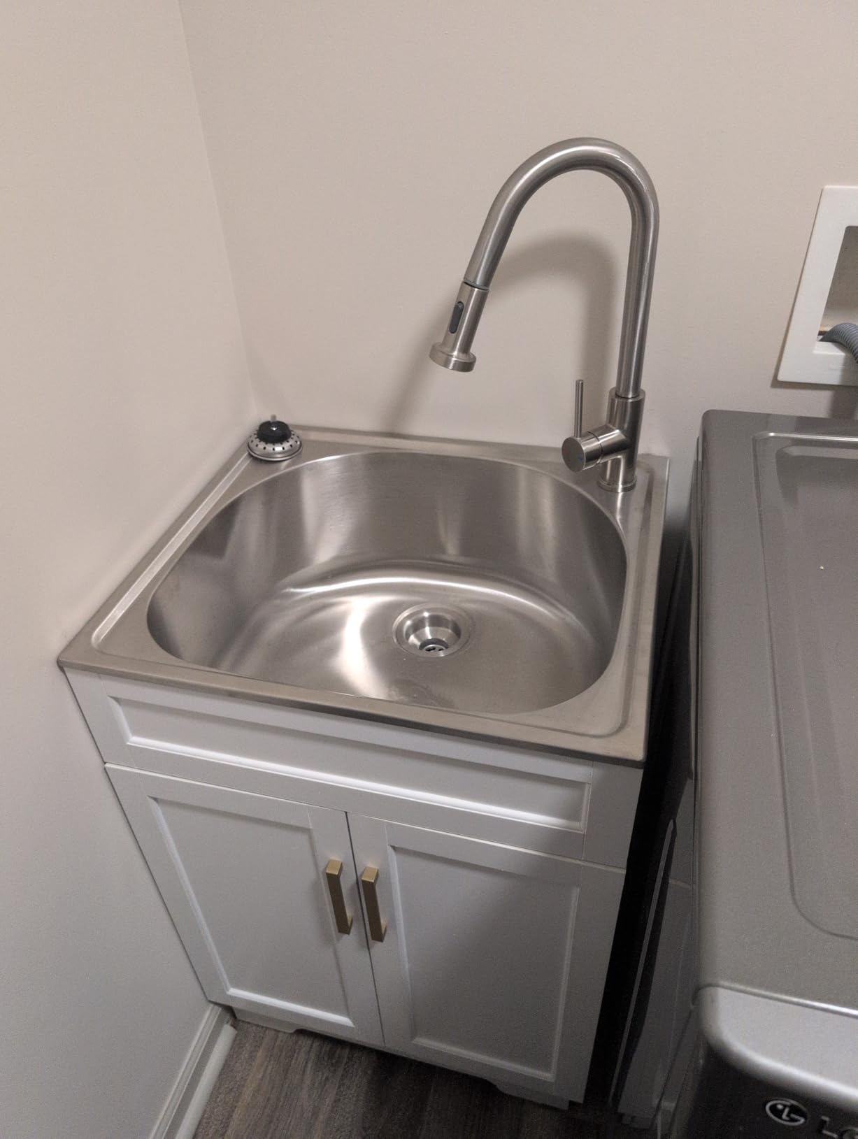 Laundry Sink Cabinet with Stainless Steel Sink and Pull-Down Faucet, 24 Inch Large Utility Sink Cabinet for Laundry/Utility Room, Kitchen, Bathroom and Garage, White customer photo 1