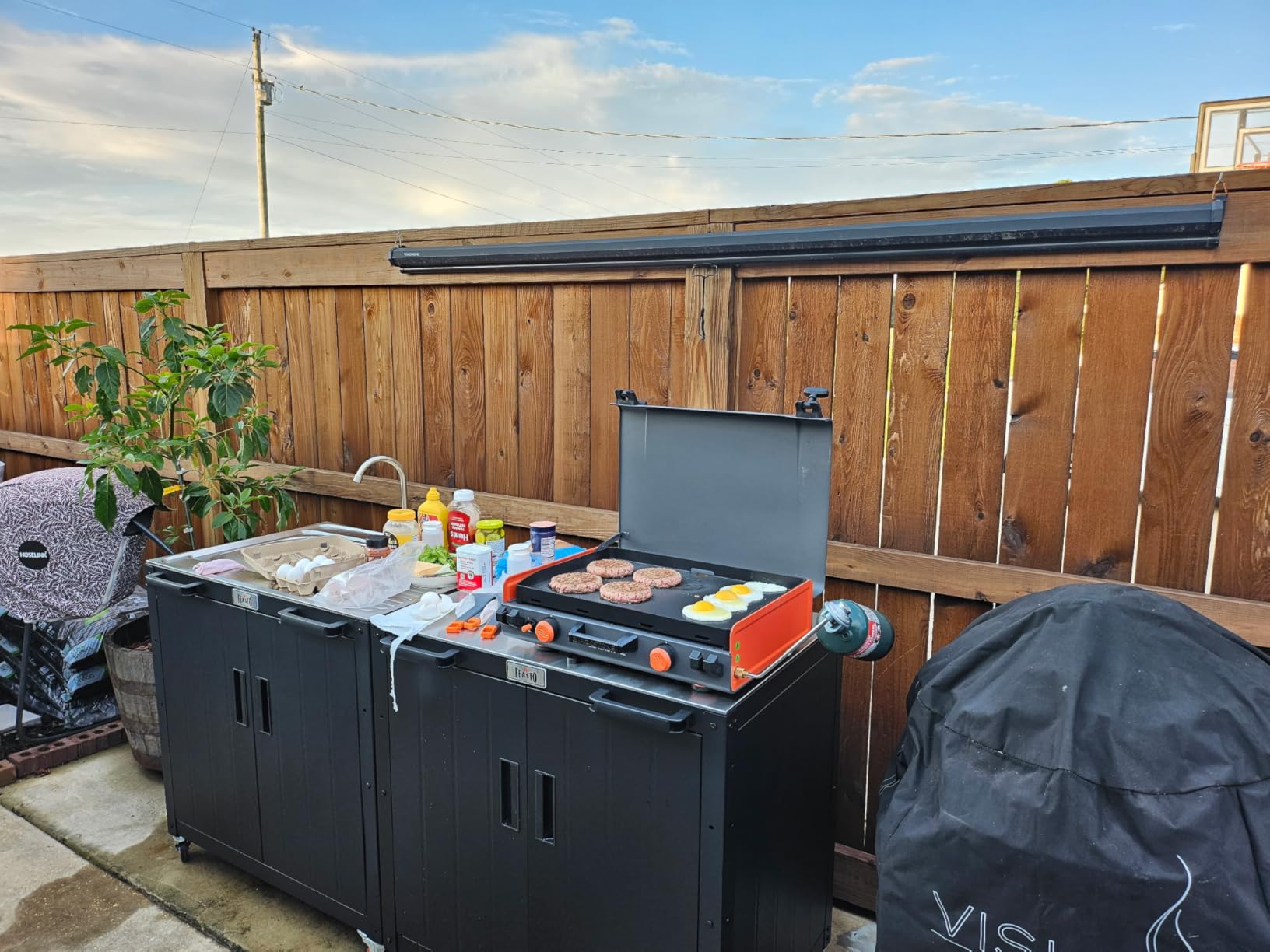 Outdoor Grill Cart with Storage Cabinet and Stainless Steel Top, 35-Inch Outdoor Grill Station with Door, Modular Kitchen Island for Food Prep and BBQ, Black & Silver customer photo 1