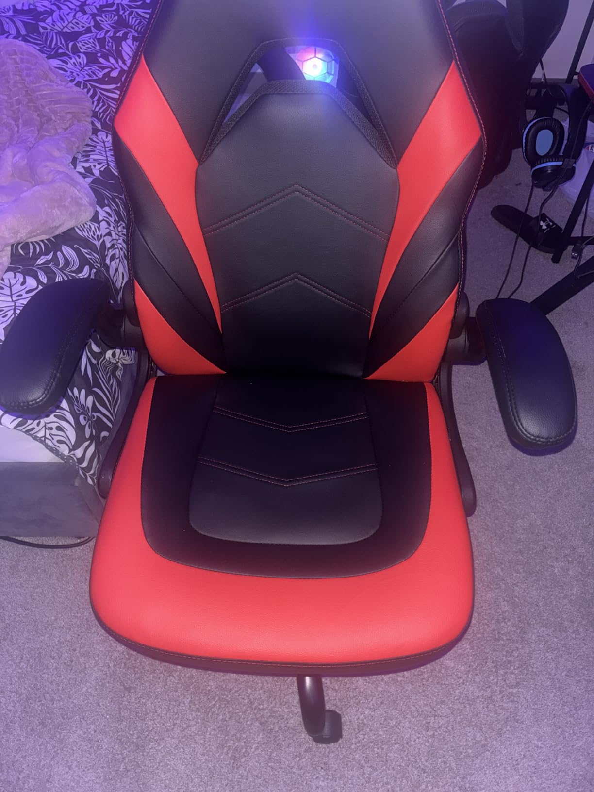 OLIXIS Computer Gaming Chair - PU Leather Ergonomic Lumbar Support with Flip-up Armrest and 360° Swivel Wheels, Height Adjustable Task Home Office Desk Video Racing, Blue customer photo 2