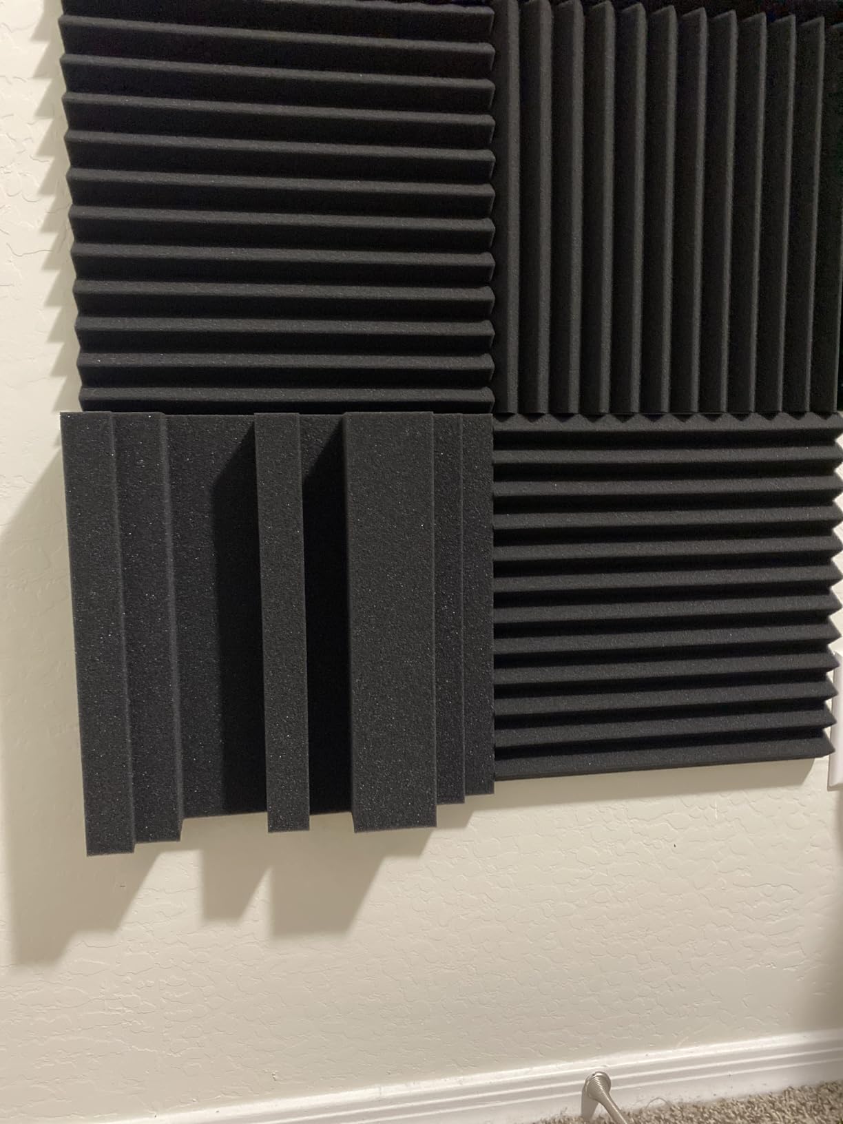 TroyStudio Thickened 12 X 12 X 3 Inch Acoustic Foam Panels in Diffusion Pattern, 12 Pcs High Density Sound Absorbing Foam Diffuser, Soundproof 3D Wall Padding Tiles for Recording Studio Home Office customer photo 2