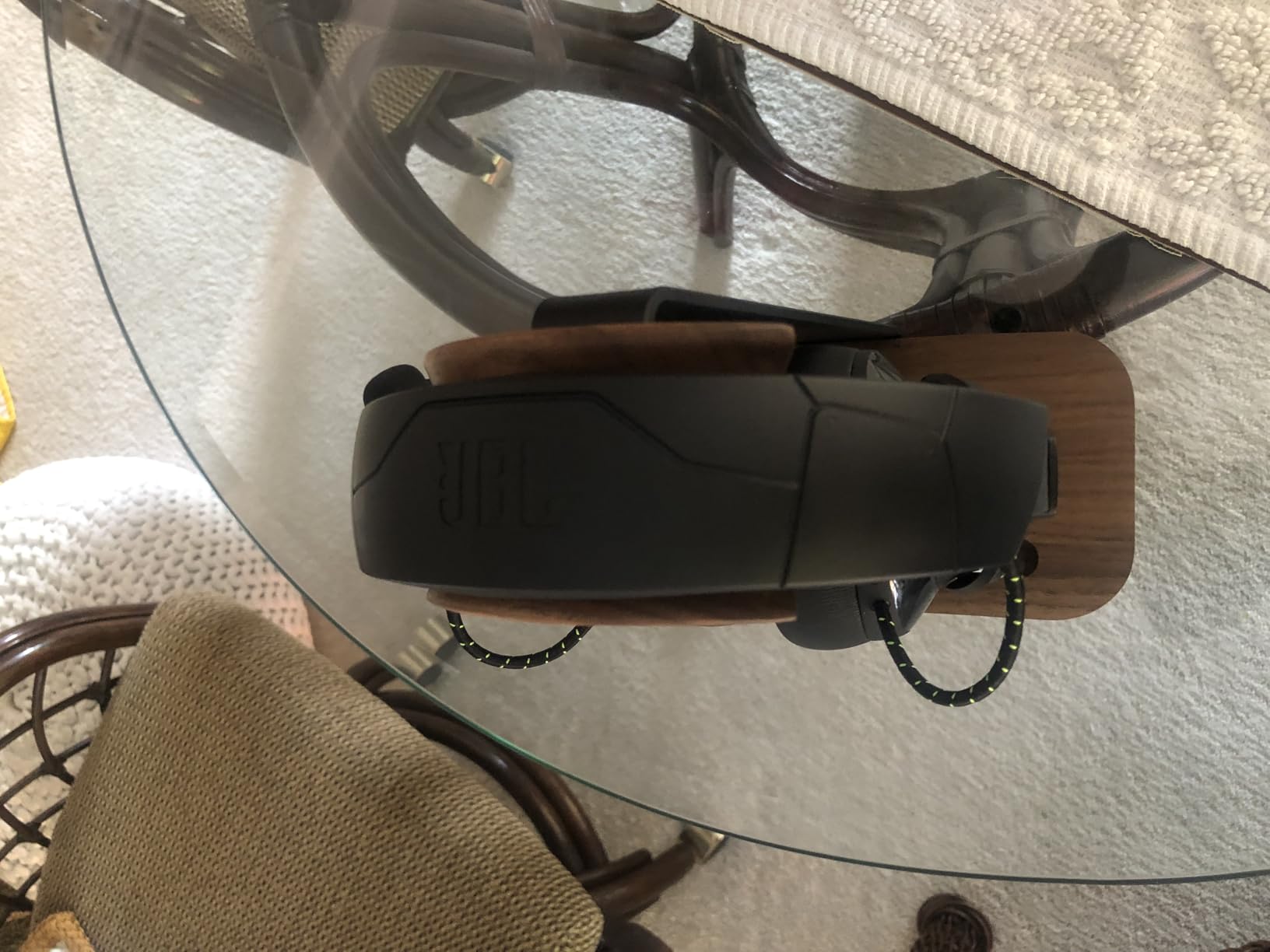 UPERGO Walnut Headphone Stand, Wood Headset Stand for Desk, Universal Headphone Holder with Storage Base customer photo 2