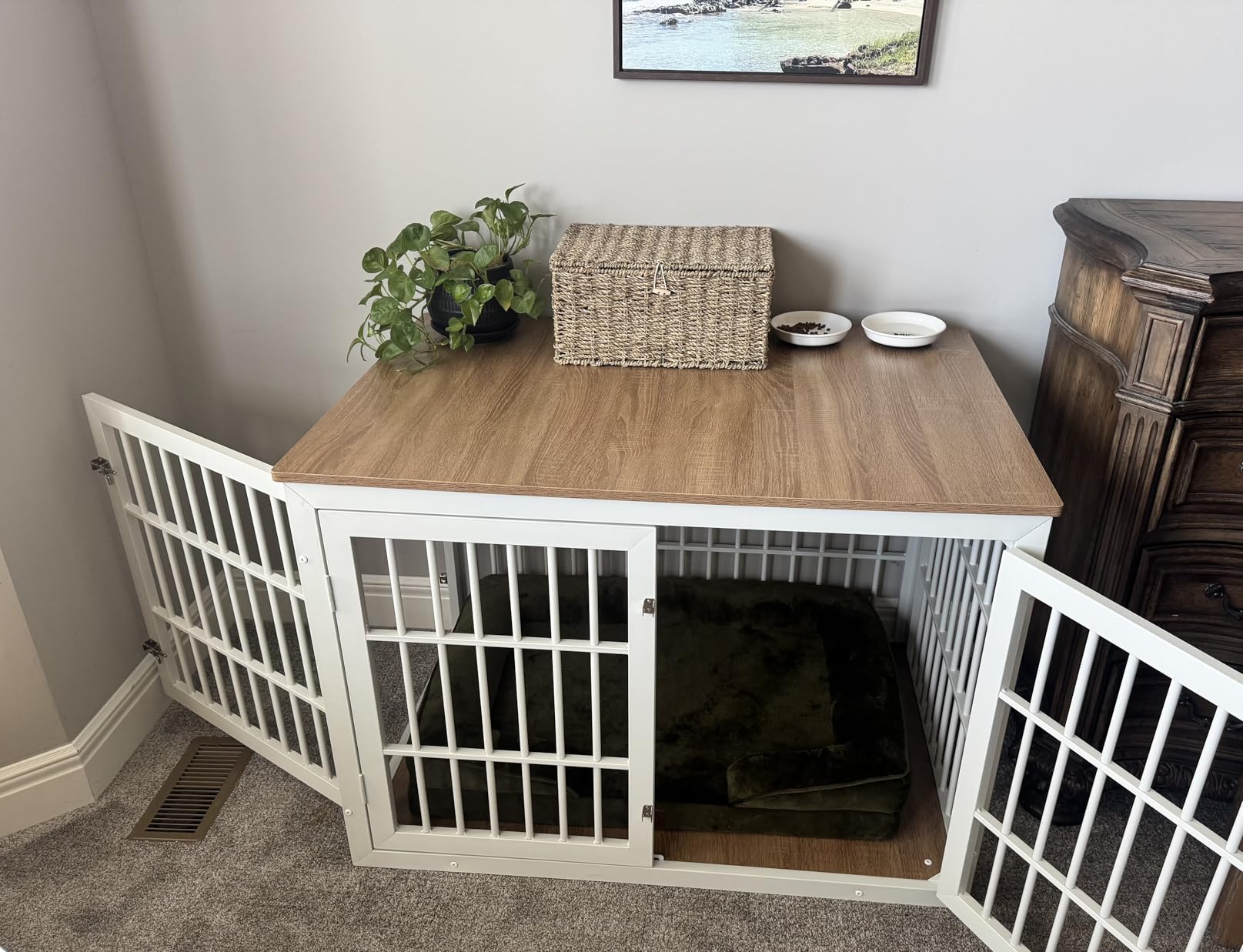42 Inch Heavy Duty Dog Crate Furniture for Large and Medium Dogs, Decorative Pet House End Table, Wooden Cage Kennel Furniture Indoor, Natural and White customer photo 2