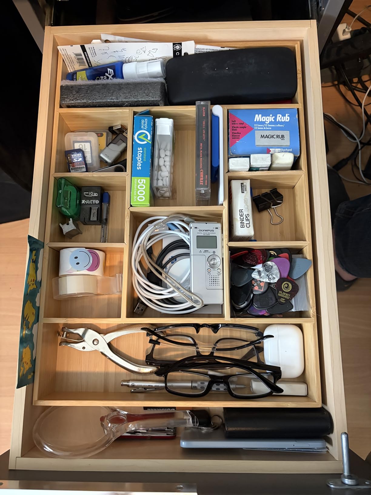 Umilife Desk Drawer Organizer, Bamboo Wood Organizer Tray with Adjustable Compartments, Office Desk Accessories Supplies Organization Storage, 12