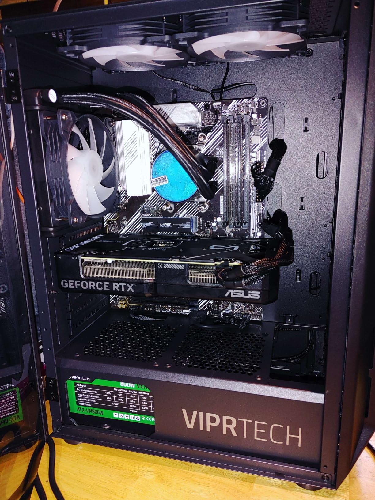 ViprTech Overlord 2.0 Liquid-Cooled PC - AMD Ryzen 7 5700X (4.6Ghz Turbo), AMD RX 9060 XT 16GB, 32GB DDR4 3200, 2TB SSD, Black Wood Case, RGB Keyboard Mouse, VR-Ready, WiFi BT, Win 11, Computer Tower customer photo 1