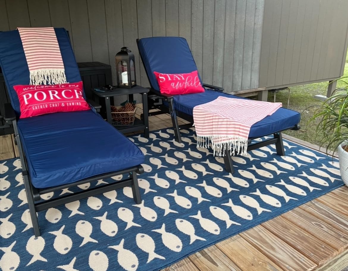 SERWALL Patio Chaise Lounge Chair Set of 2, 78'' Long 5-Positions Adjustable HDPE Outdoor Lounger for Pool, Poly Lounge Chair with Rolling Wheels & Cup Holder for Poolside, Deck, Blue customer photo 2