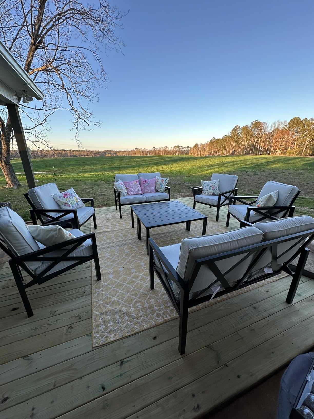 NATURAL EXPRESSIONS Outdoor Patio Furniture 4 Pieces Set, Modern Patio Conversation Sets, Outdoor Sectional Metal Sofa with 5.5 Inch Cushion and Coffee Table for Balcony, Garden customer photo 2