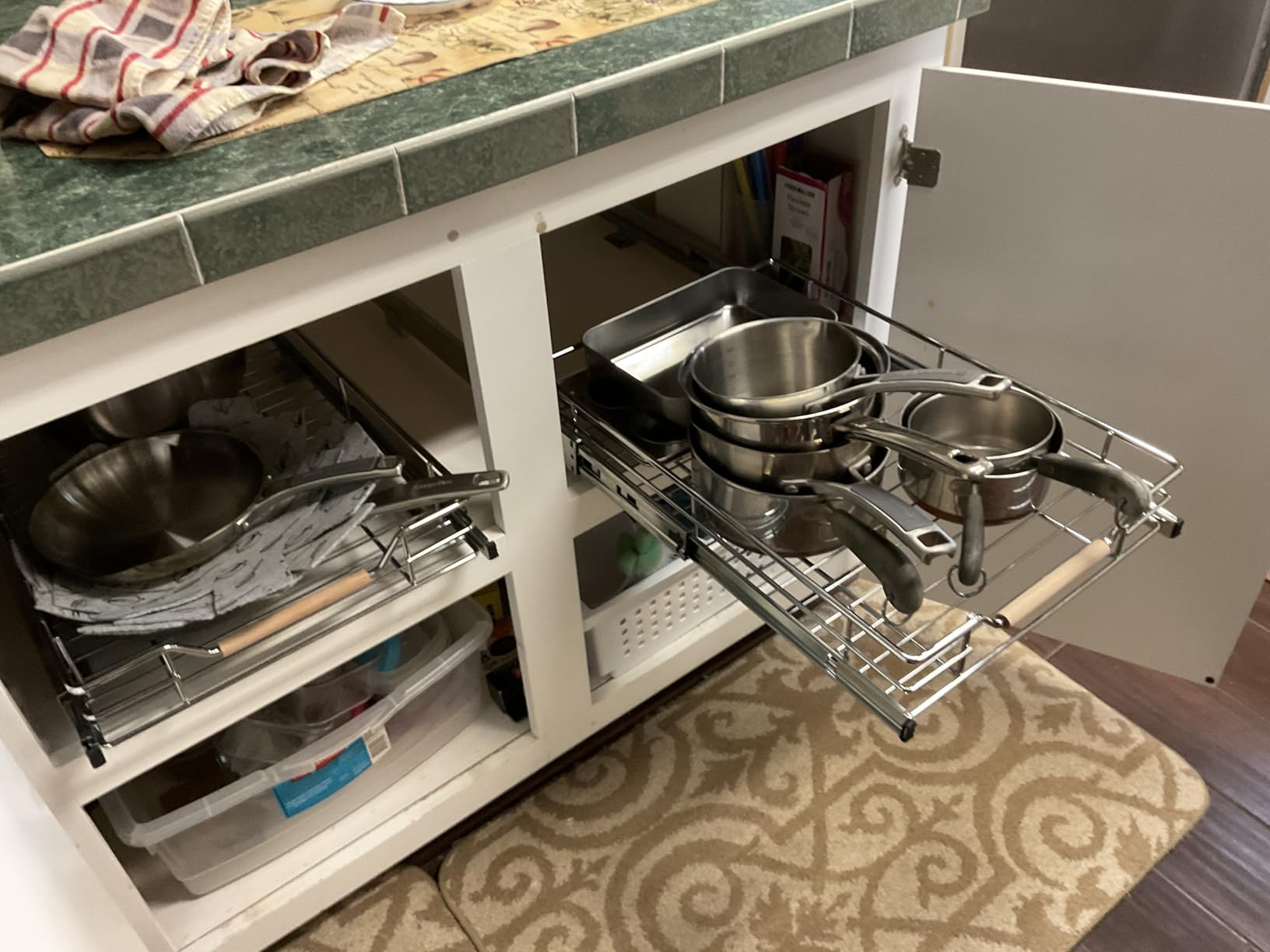 Pull out Cabinet Organizer, 15W X 21D, Heavy Duty Smooth Sliding Under Cabinet Shelves for Pots and Pans, Full-Extension Roll out Drawers, Slide out Organization for Home Kitchen Pantry customer photo 1