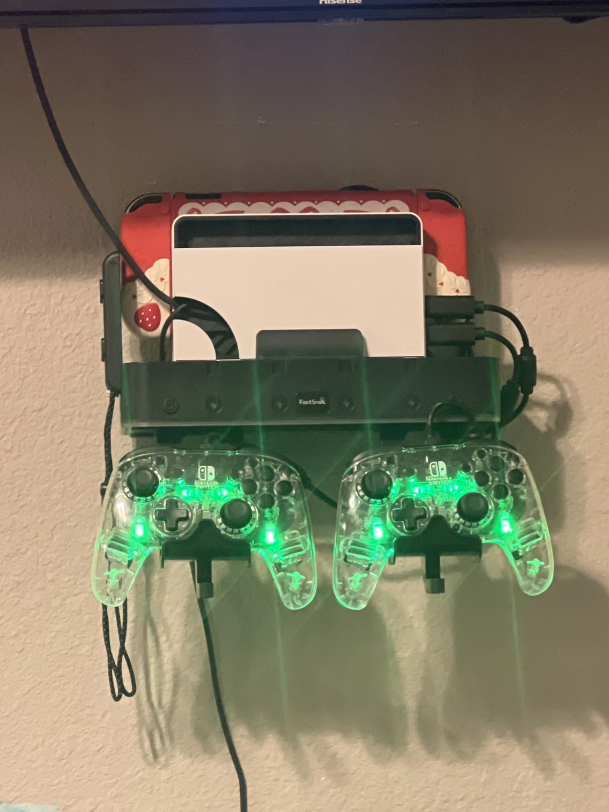 RGB Switch Wall Mount for Joy-Con Charger, Switch Holder for Nintendo Switch 1/ OLED with Switch Organizer, Switch Accessories with 15 Light Mode, 4 Controller Charger, 2 USB Port, 10 Card Slot customer photo 1