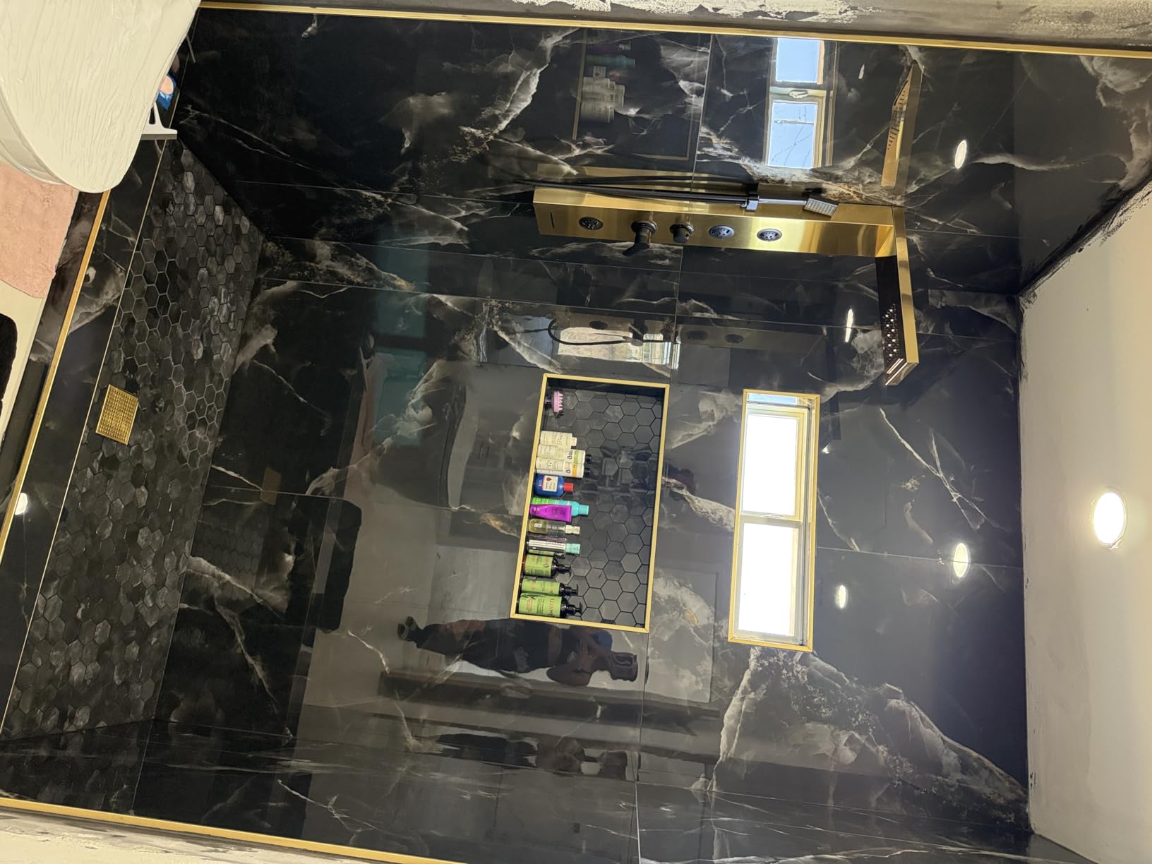 ROVATE LED Shower Panel Tower System with Rainfall Waterfall Shower, Shower Panel with Jets and Rainfall and Handheld, 5 in 1 Brushed Stainless Steel Shower Panel System High Pressure with Tub Spout customer photo 2