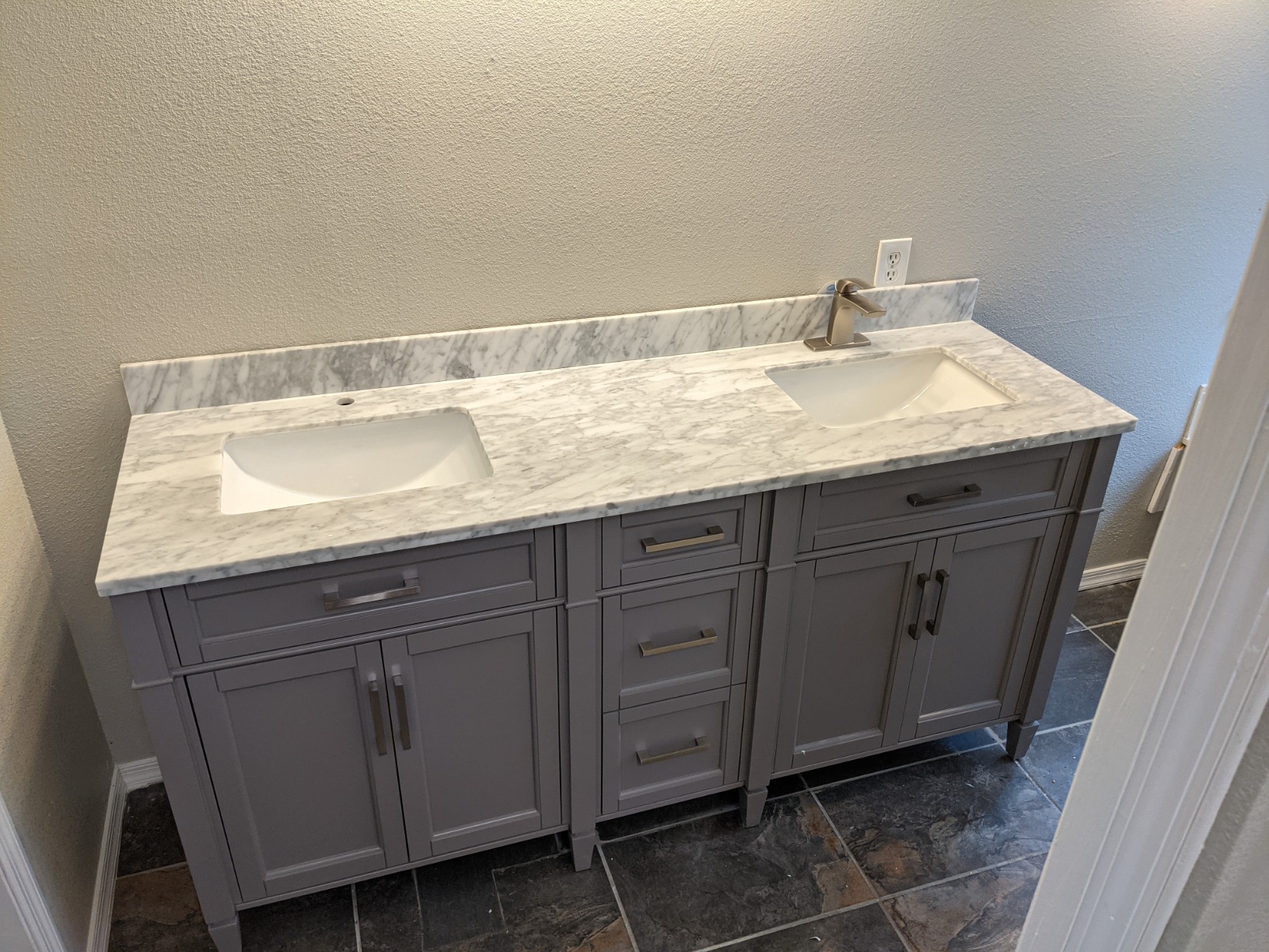Vanity Art 72 inch Double Sink Bathroom Vanity, Modern Wood Bath Vanity with Carrara Marble Top, Vanity Cabinet with Doors, Removable Shelf, Solid Wood Frame, Tan, VA7072DE customer photo 1