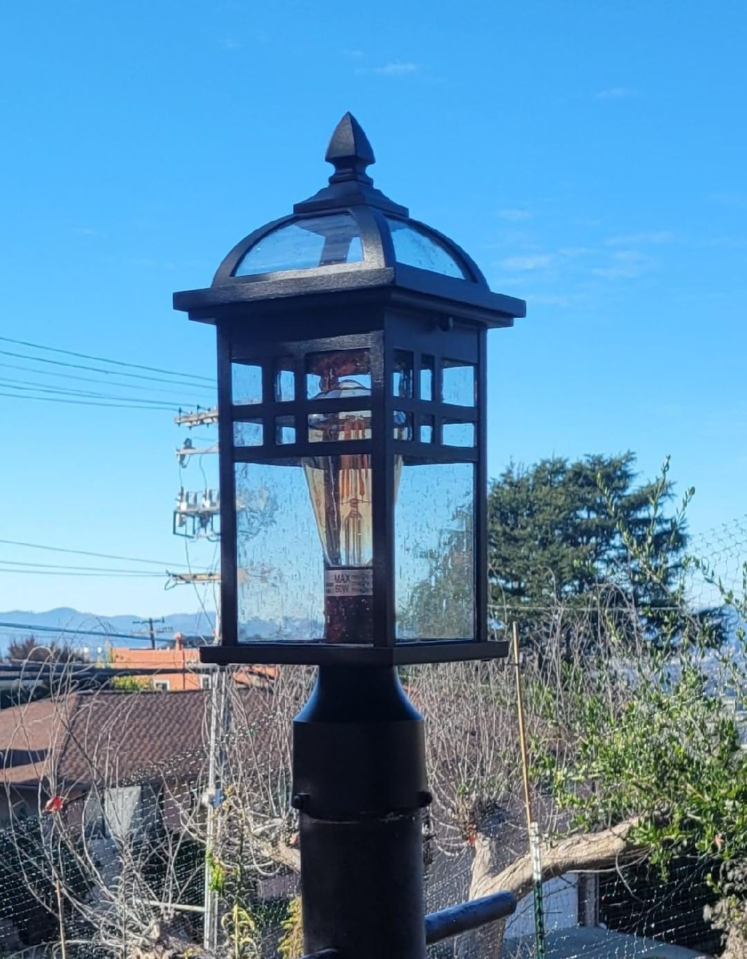 Emliviar 20 Inch Outdoor Pendant Light for Porch, Outdoor Chandelier for Porch, Die-Cast Aluminum with Seeded Glass, Black Finish, DE281H-M BK customer photo 1