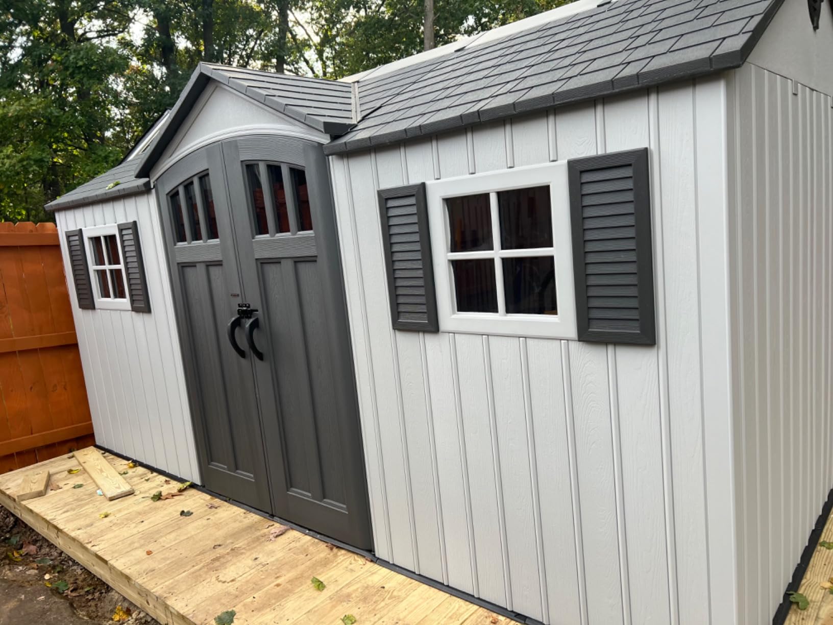Lifetime Outdoor Storage Shed, 15x8 Ft, Gray, Resin Backyard Tool Shed with Lockable Doors and Weather-Resistant Panels customer photo 1