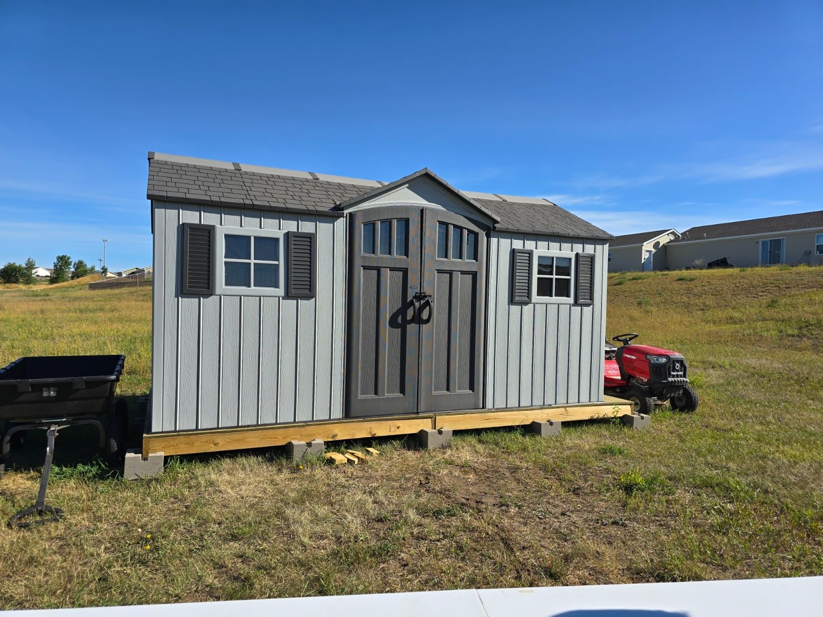 Lifetime Outdoor Storage Shed, 15x8 Ft, Gray, Resin Backyard Tool Shed with Lockable Doors and Weather-Resistant Panels customer photo 2