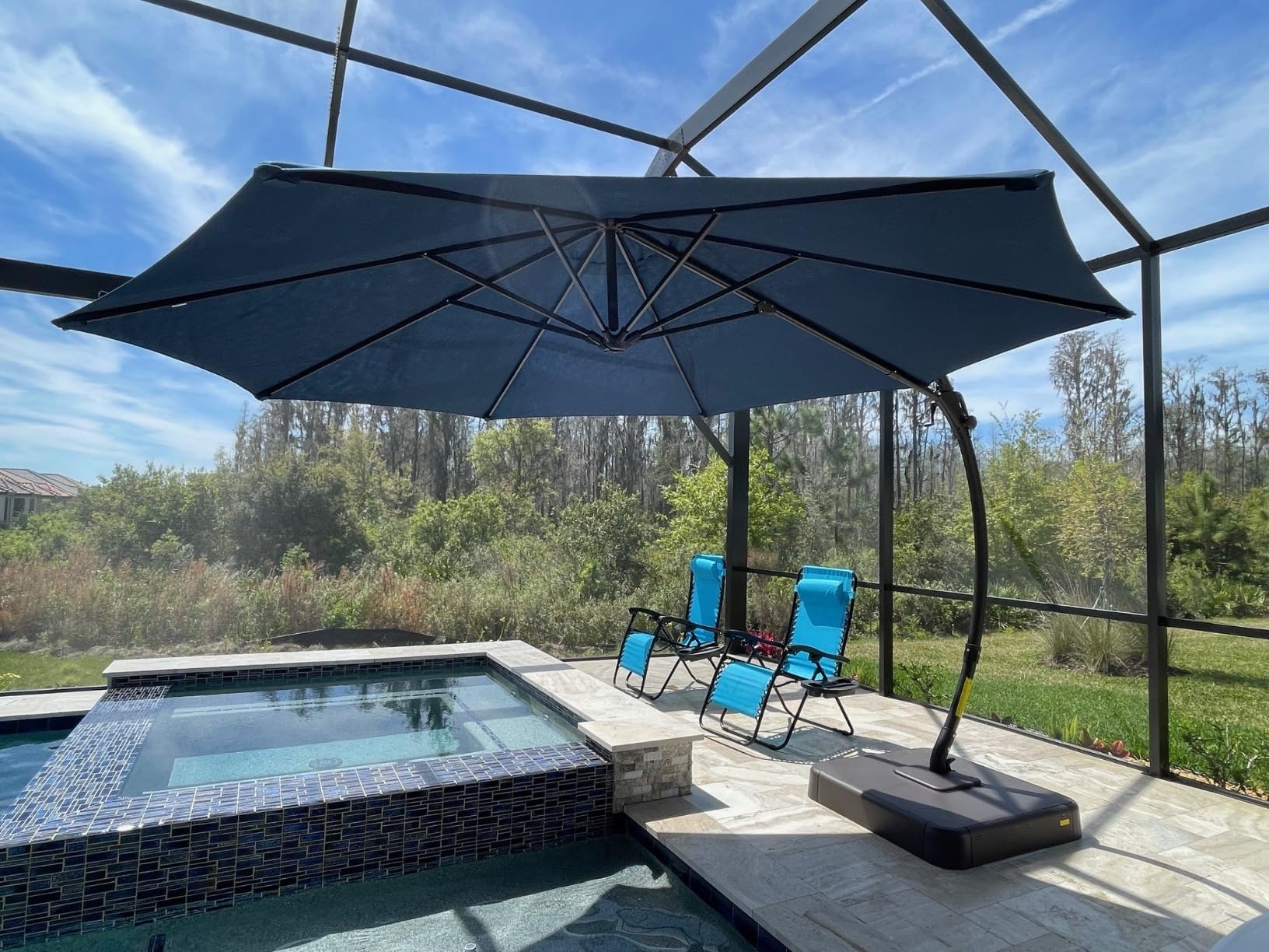 LAUSAINT HOME Outdoor Patio Umbrella with Base included, 11 FT Deluxe Curvy Cantilever Umbrella Offset Hanging umbrella with 360 Degree Rotation for Market, Pool, Garden, Backyard, Deck (Tan, 11 FT) customer photo 1