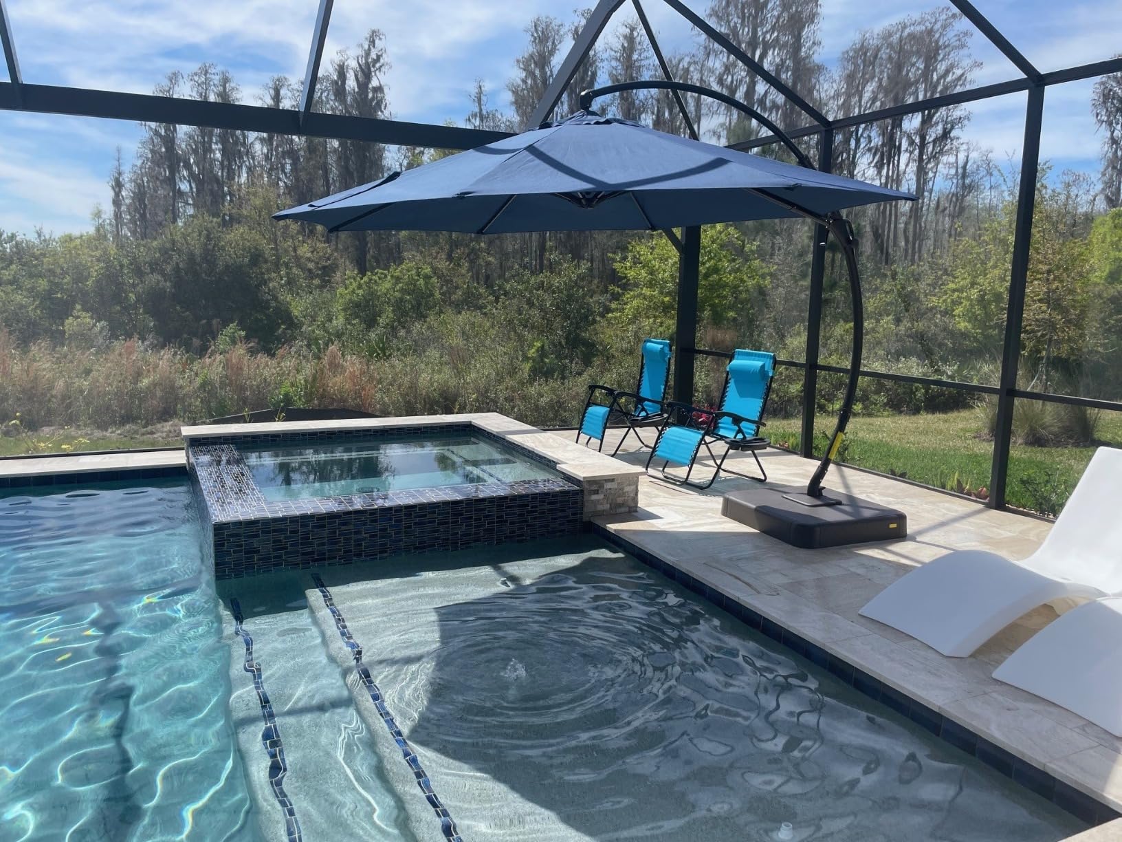 LAUSAINT HOME Outdoor Patio Umbrella with Base included, 11 FT Deluxe Curvy Cantilever Umbrella Offset Hanging umbrella with 360 Degree Rotation for Market, Pool, Garden, Backyard, Deck (Tan, 11 FT) customer photo 2
