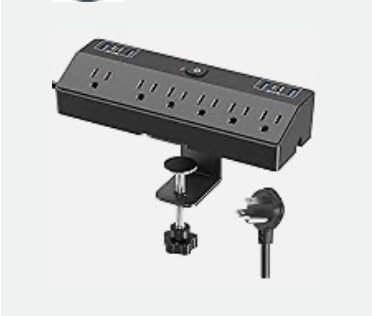 Desk Clamp Power Strip with 40W Fast Charging Station, JXGUCAT 10FT Flat Plug Desk Mount Power Strip Surge Protector, Removable Extension Cord with 2 USB-C Ports 6 Outlets, Fits 1.8