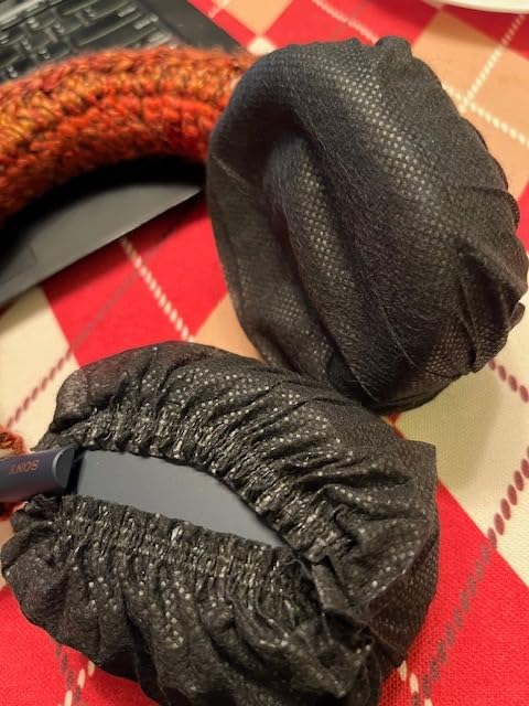 ZEAYEA 300 Pieces Disposable Headphone Ear Covers, Black Sanitary Headset Covers, Stretchable Non-Woven Ear Pad Covers Fit for Most on Ear Headphones, 4.3 Inch customer photo 1