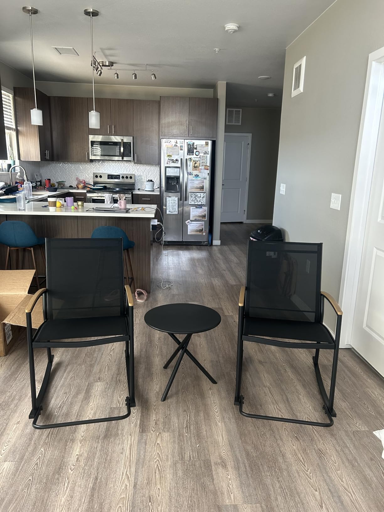 Shintenchi 3 Piece Outdoor Rocking Bistro Set, Textilene Fabric Small Patio Furniture Set, Front Porch Rocker Chairs Conversation Set with Table for Lawn, Garden, Balcony, Poolside (Black) customer photo 1