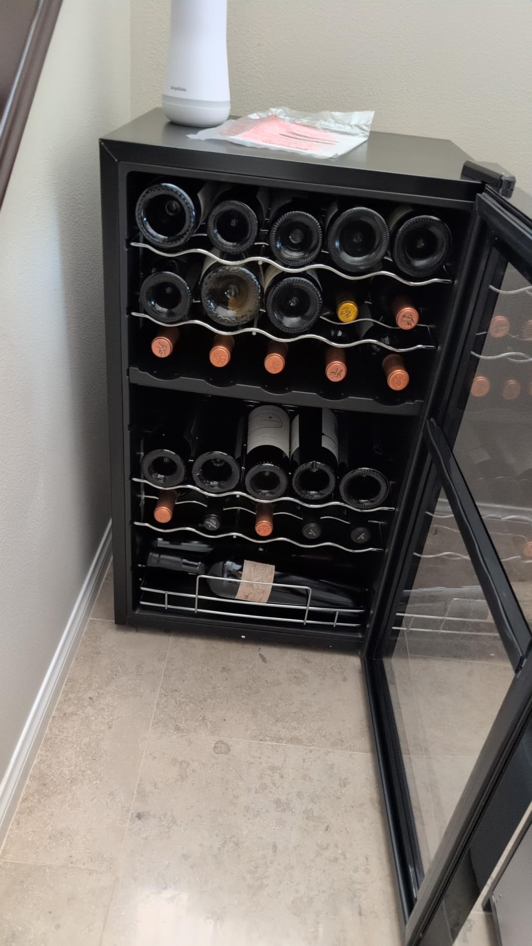 Wine Enthusiast 18-Bottle Slimline Dual Zone Wine Cooler - Energy Efficient Freestanding Wine Refrigerator - Upright Bottle Storage, Adjustable Thermostat, Digital Touchscreen (20.5
