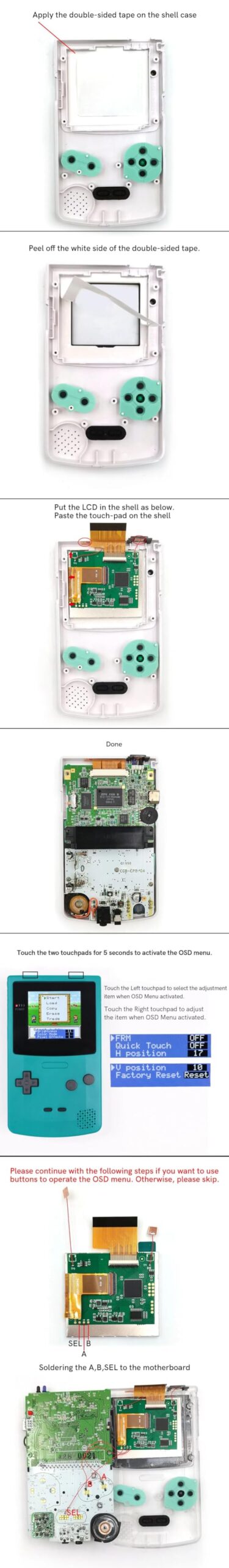 Game Boy Color 2.45 Inch IPS Backlight LCD Screen Replacement Kit [DROP-IN, NO SOLDER] for Gameboy Color GBC (With Black Screen Lens) customer photo 2
