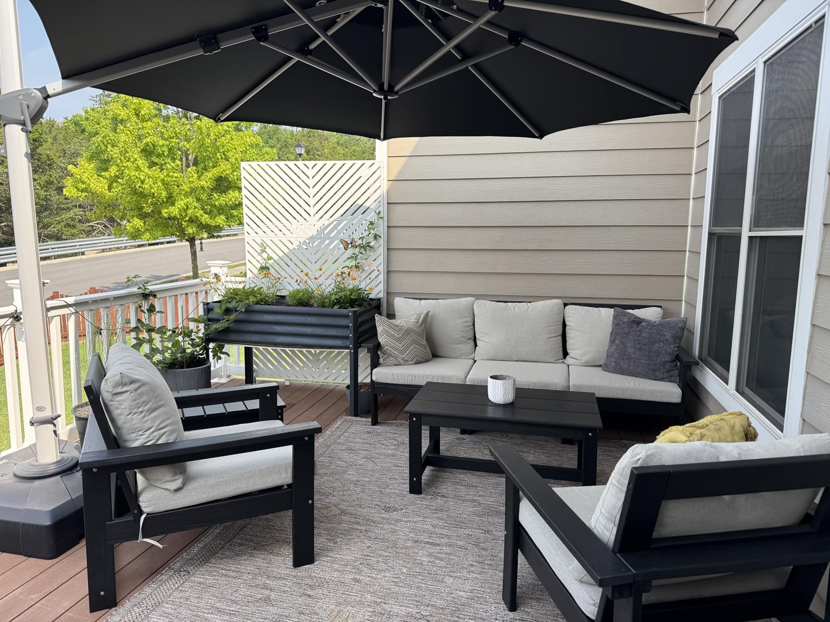 SERWALL HDPE Patio Conversation Set, 6-piece Sectional Outdoor Furniture Set, All Weather Outdoor Couch Set Patio Furniture Set for Deck, Lawn, Black Frame with Khaki Cushion customer photo 2