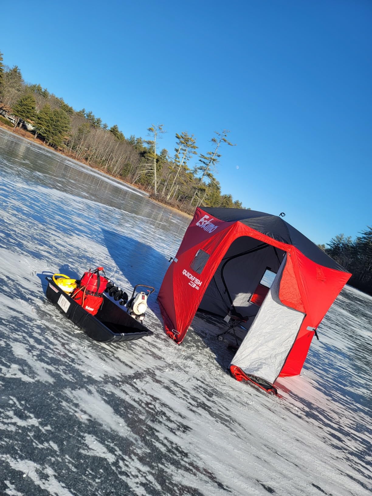 Eskimo QuickFish 3HD, Pop-Up Portable Shelter, No-Trip Door, Red/Black, Fully Insulated, Deluxe Ice Anchors, Three Person, Ice Fishing Shelter, 46075 customer photo 2