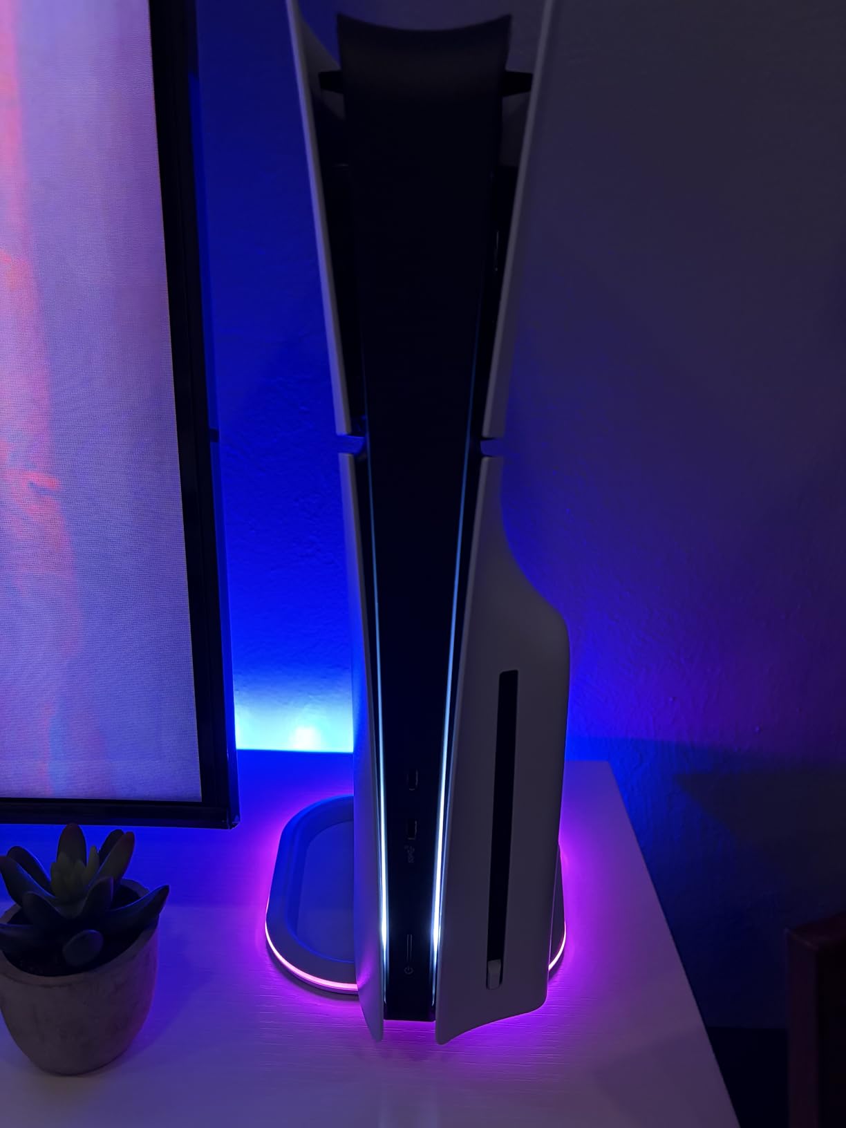 Vertical Stand for PS5/PS5 Slim/PlayStation 5 Pro Consoles, PlayStation 5 Vertical Holder with 7 RGB Lights and a Screw, Black customer photo 2