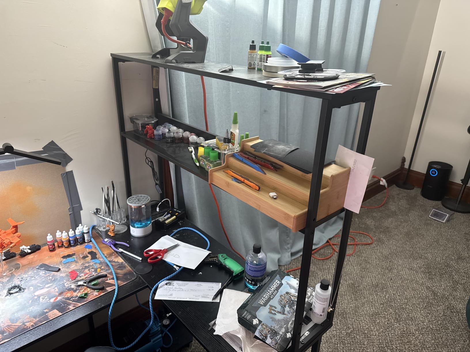 AODK L Shaped Desk Gaming Desk with LED Light & Power Outlet, 53 Inch Reversible L Shaped Computer Table with Shelf & Storage Bag & Hook for Home Office, Black customer photo 1