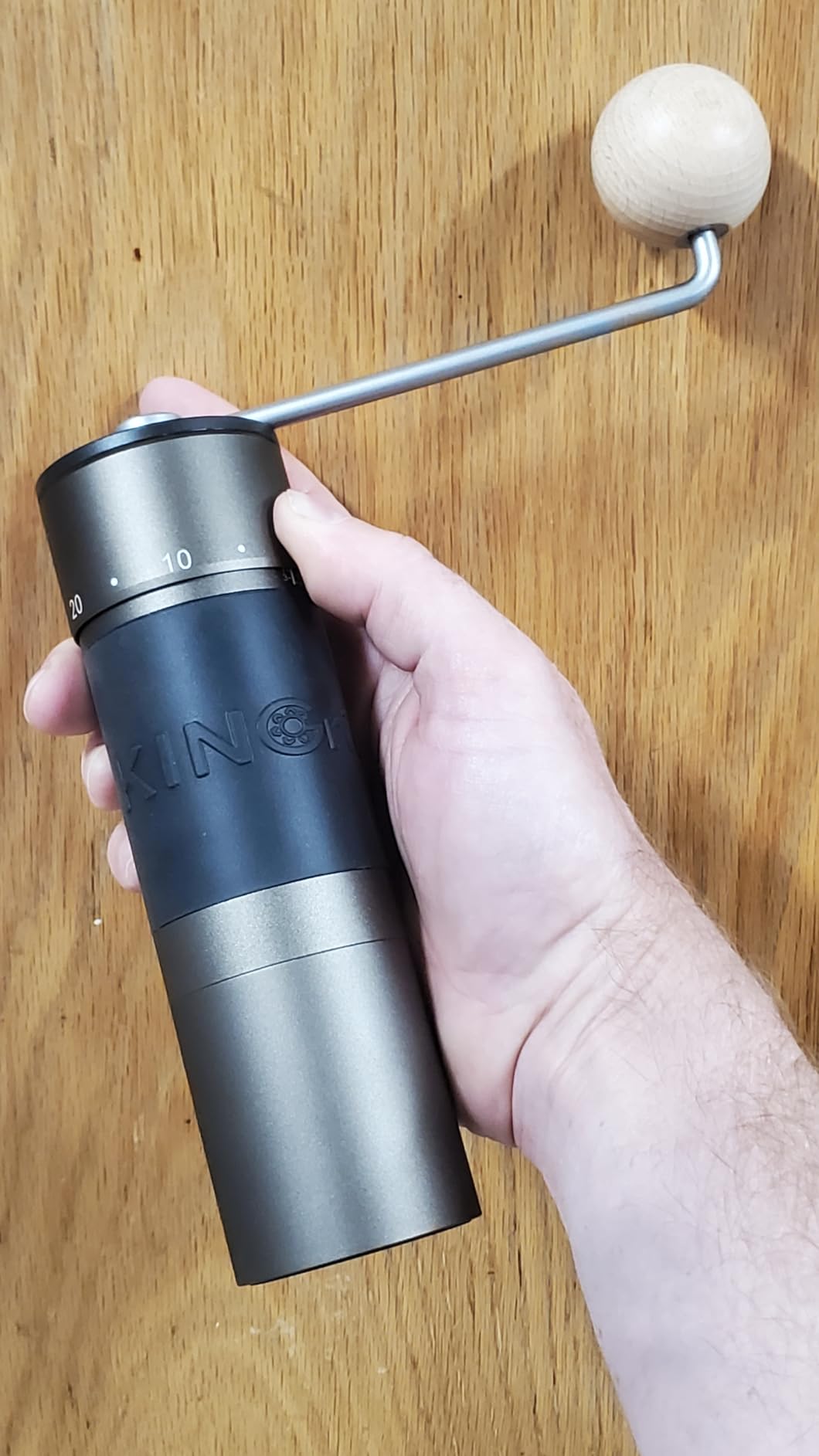 KINGrinder K6 Manual Hand Coffee Grinder with Straight Handle for French Press, Drip, Espresso with Assembly Consistency Stainless Steel Conical Burr Mill, 25-35g Capacity, Iron Gray customer photo 1