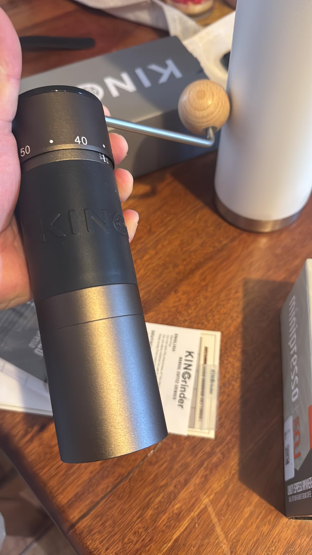 KINGrinder K6 Manual Hand Coffee Grinder with Straight Handle for French Press, Drip, Espresso with Assembly Consistency Stainless Steel Conical Burr Mill, 25-35g Capacity, Iron Gray customer photo 2