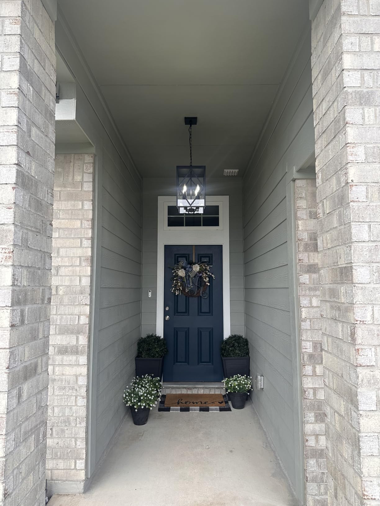 Outdoor Pendant Light 4 Lights Modern Outside Chandelier Outdoor Hanging Lantern Light with Clear Glass, Matte Black Exterior Pendant Lighting Fixture for Porch, Yard, Gazebo customer photo 2