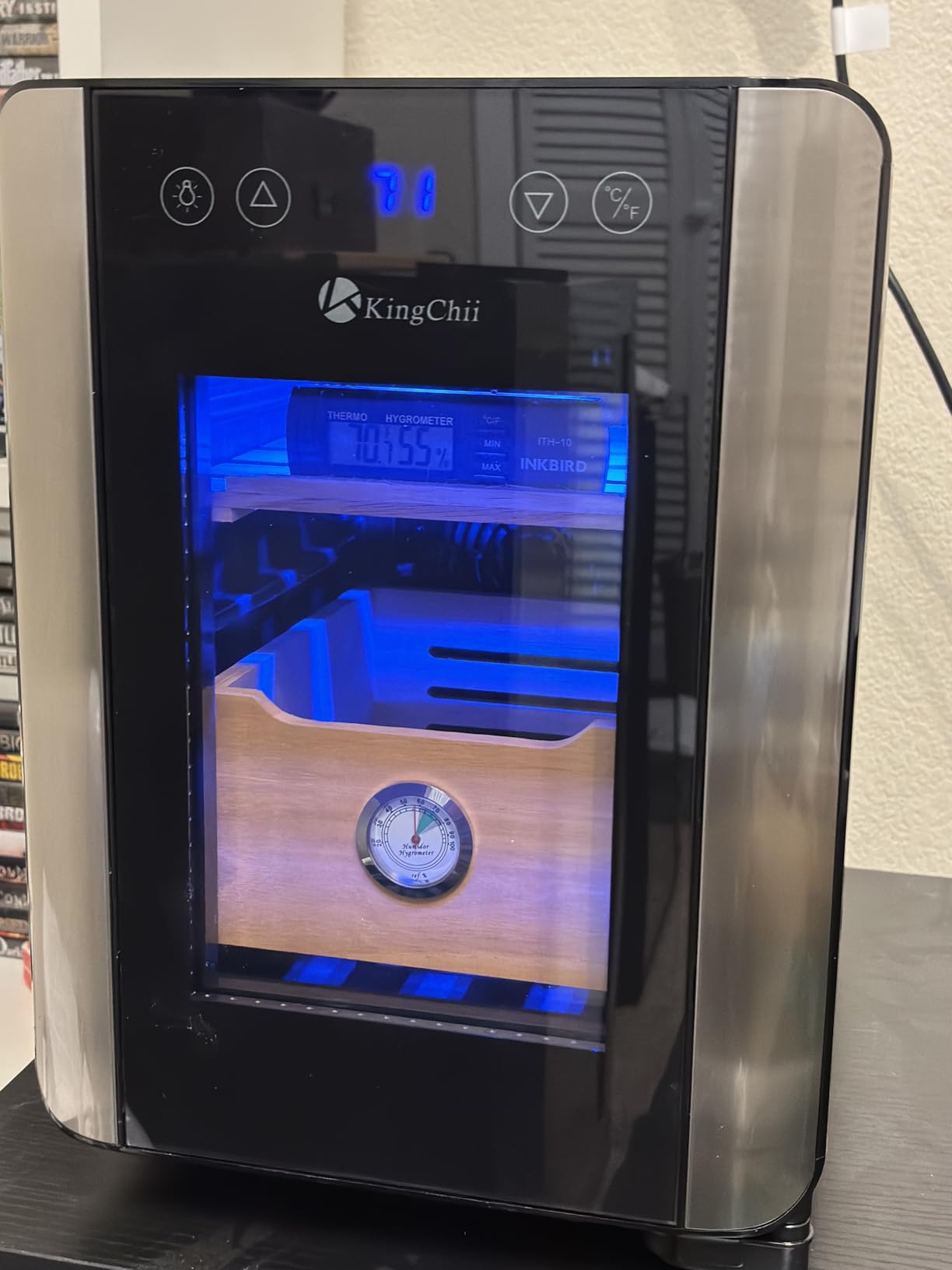 KingChii 8L Electric Cigar Humidors with Temperature Control System, Cigar Cabinet with Spanish Cedar Wood Shelves & Hygrometer, Father's Day Gift for Men (2 Layers 80 Capacity) customer photo 1