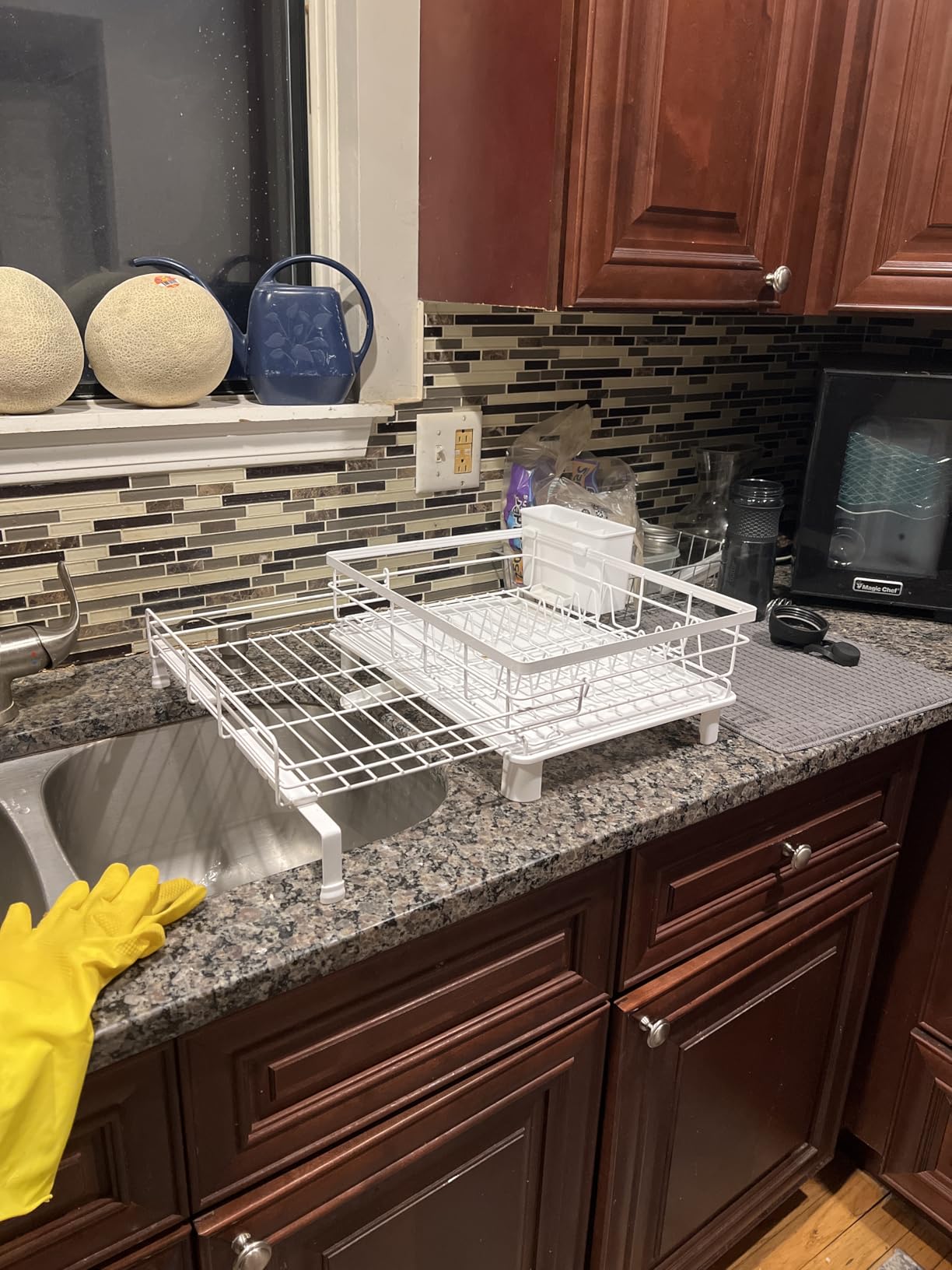 SNTD Dish Drying Rack - Extendable Dish Rack, Large Sink Drying Dish Drainer for Kitchen Counter, Stainless Steel Dish Strainer with Utensil Holder (Black) customer photo 2