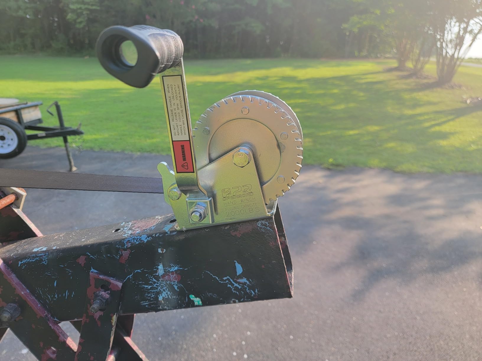 OPENROAD 2000lbs Heavy Duty Boat Trailer Winch with 26FT Strap,2-Way Ratchet,4:1 Gear Trailer Winch,Portable Hand Crank Winch for Boat,Truck, Trailer, RV, ATV, Jet Ski customer photo 2