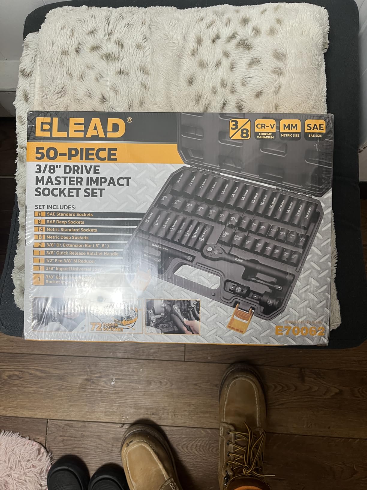 3/8'' Drive Impact Socket Set - 50-Piece Shallow & Deep Socket Set Metric and Standard Full with Universal Joint, Extension Bar, Ratchet Handle customer photo 2