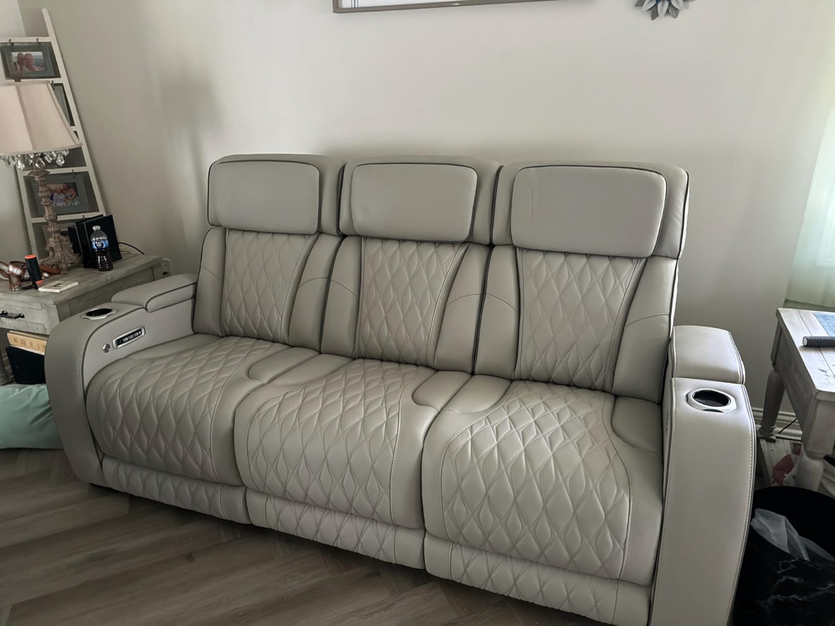 Signature Design by Ashley Boyington Contemporary Leather Upholstered Power Recliner with Adjustable Headrest, Heat & Massage Function, LED Lighting and USB Port, Black customer photo 1