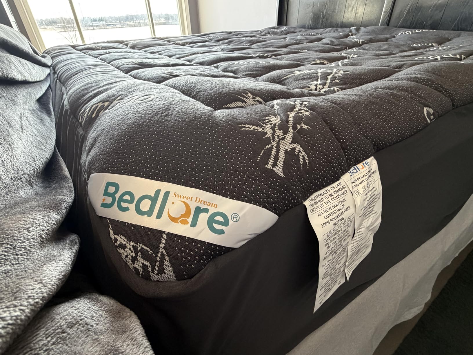 BEDLORE Queen Mattress Topper Viscose Derived from Bamboo, Thick Pillow Top Mattress Pad with Stretchable Pockets for 6-18 inches Mattress, Soft Mattress Topper for Back Pain Relief (Dark Gray) customer photo 1
