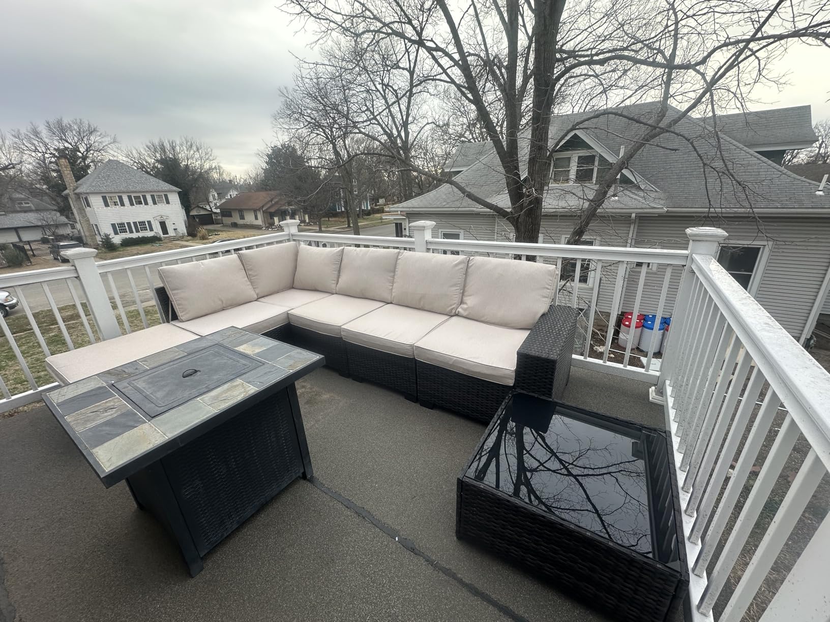 6 Pieces Patio Furniture Set All-Weather Outdoor Wicker Sectional Conversation Sofa Rattan Patio Seating Sofa with Cushion and Glass Table for Porch Poolside,Beige customer photo 2