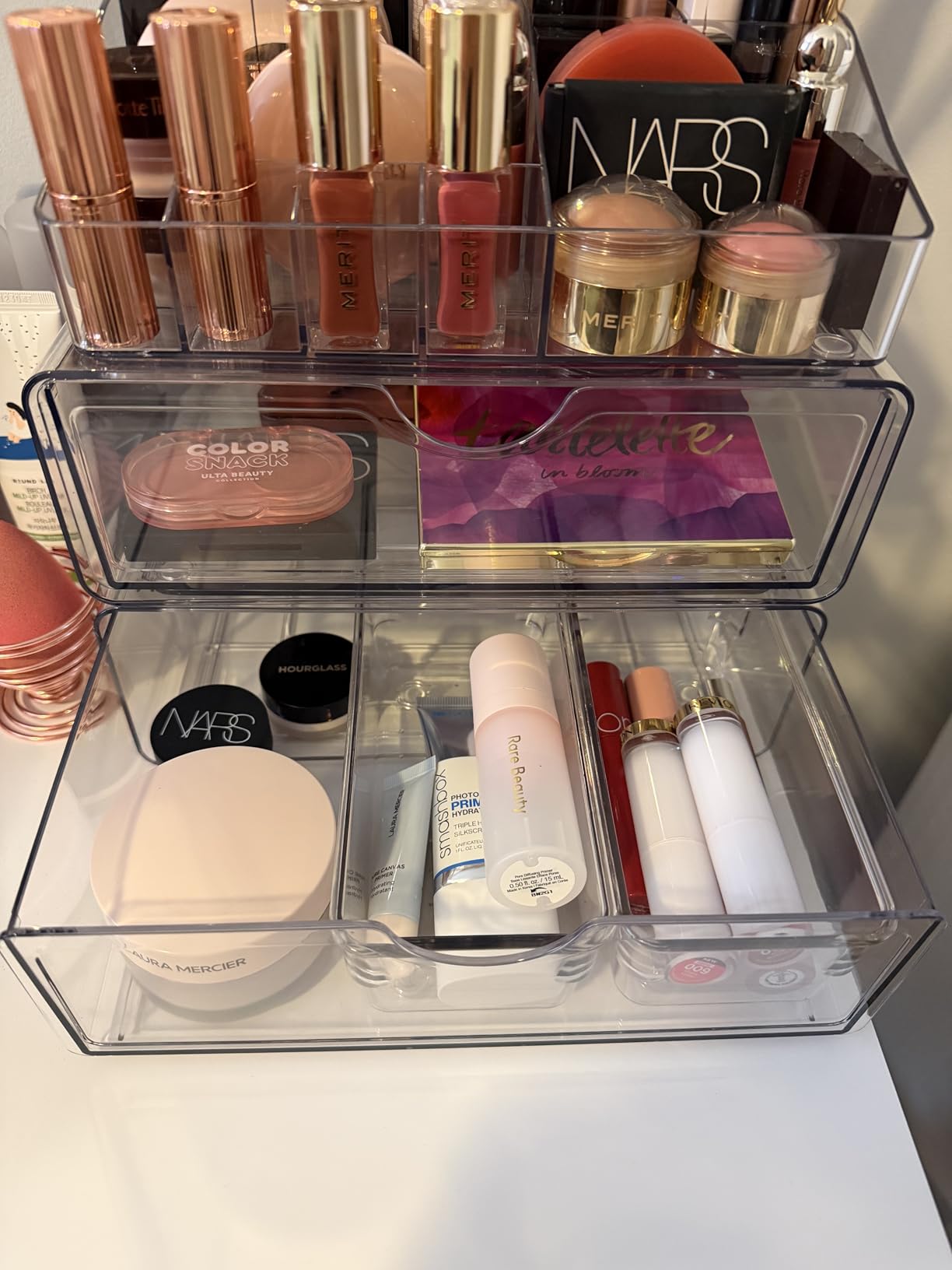 Vtopmart 3 Tier Clear Makeup Organizer with Drawer, Cosmetic Storage for Dresser Countertop and Bathroom Vanity, Beauty Holder for Lipstick Brush Skincare customer photo 1