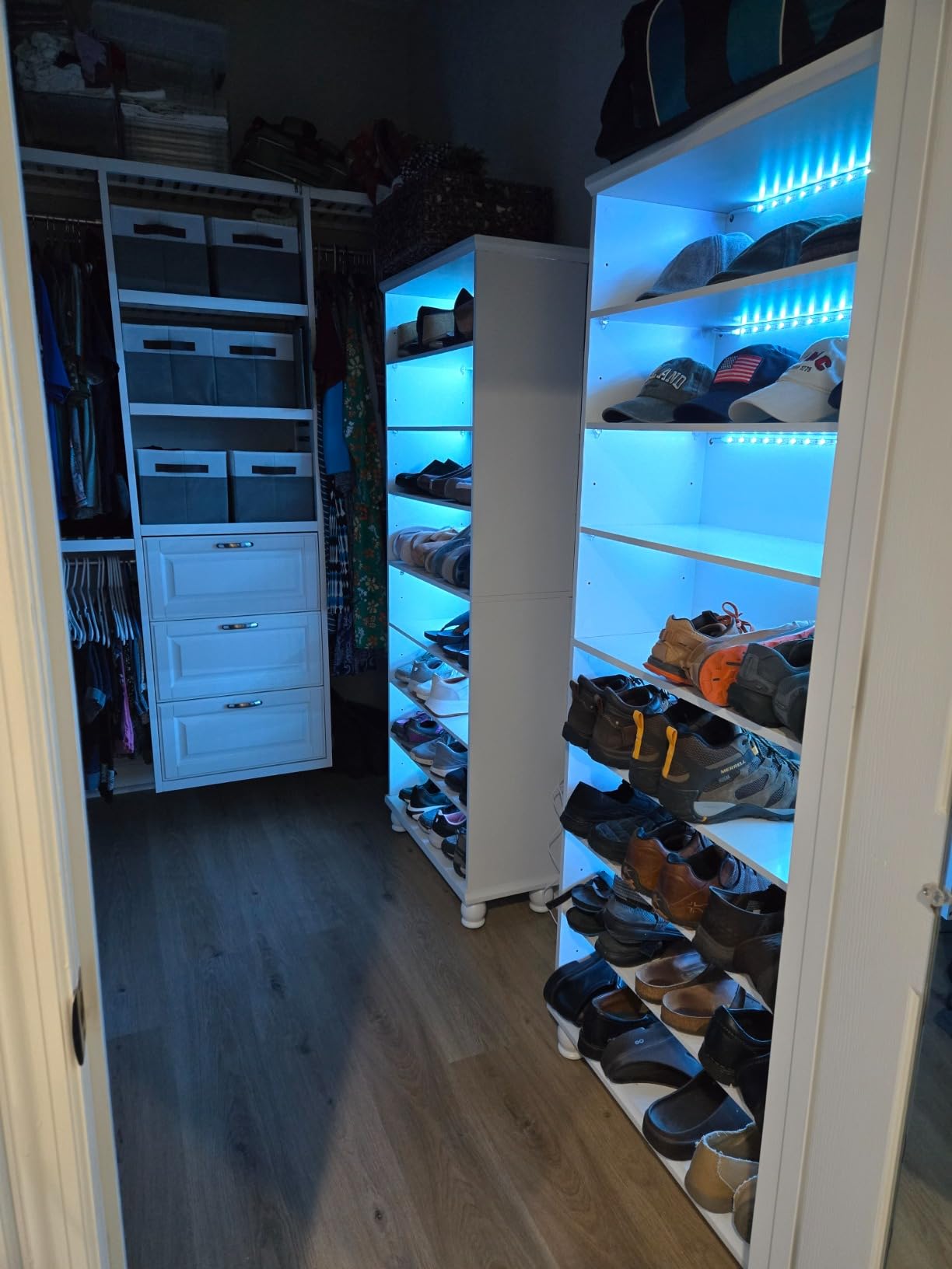 Tribesigns Narrow Tall Shoe Cabinet with LED Lighting, 9-Tier 30 Pairs Freestanding Shoes Storage Cabinet, Wood Shoe Organizer Cabinet with Solid Wooden Legs for Entryway (1, Black) customer photo 2