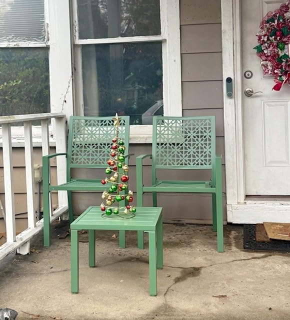 Best Choice Products 3-Piece Outdoor Bistro Set, Stackable Modern Steel Furniture for Porch, Garden w/ 2 Chairs, Table, Geometric Decor - Sage Green customer photo 1