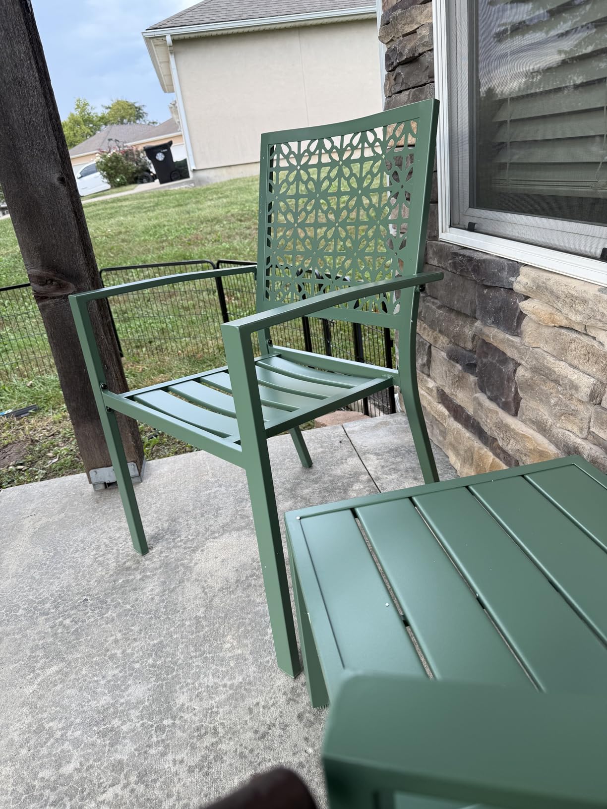 Best Choice Products 3-Piece Outdoor Bistro Set, Stackable Modern Steel Furniture for Porch, Garden w/ 2 Chairs, Table, Geometric Decor - Sage Green customer photo 2