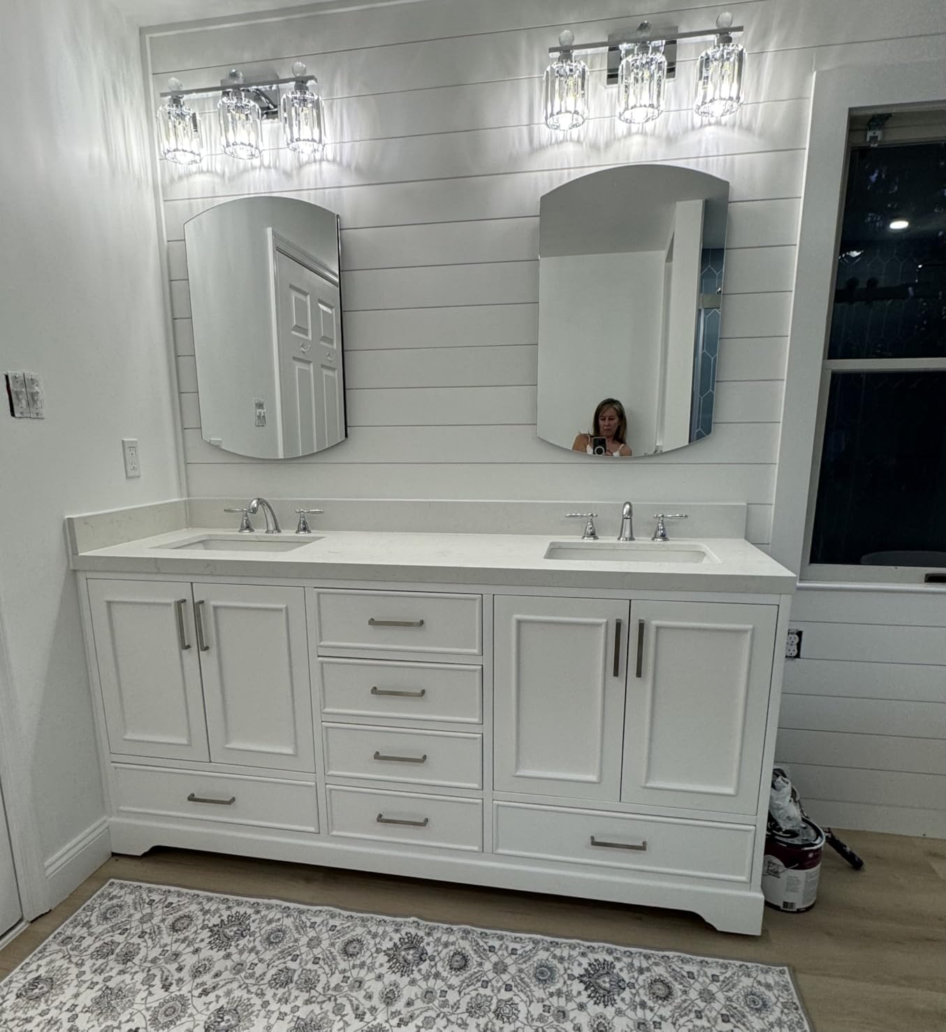 ARIEL Monroe 72-inch Bathroom Vanity with Sink, Solid Wood, 1.5-inch Carrara White Quartz Countertop & Backsplash, Double Oval Porcelain Sink, 9 Dovetail Drawers, Matte Black, White Oak customer photo 2