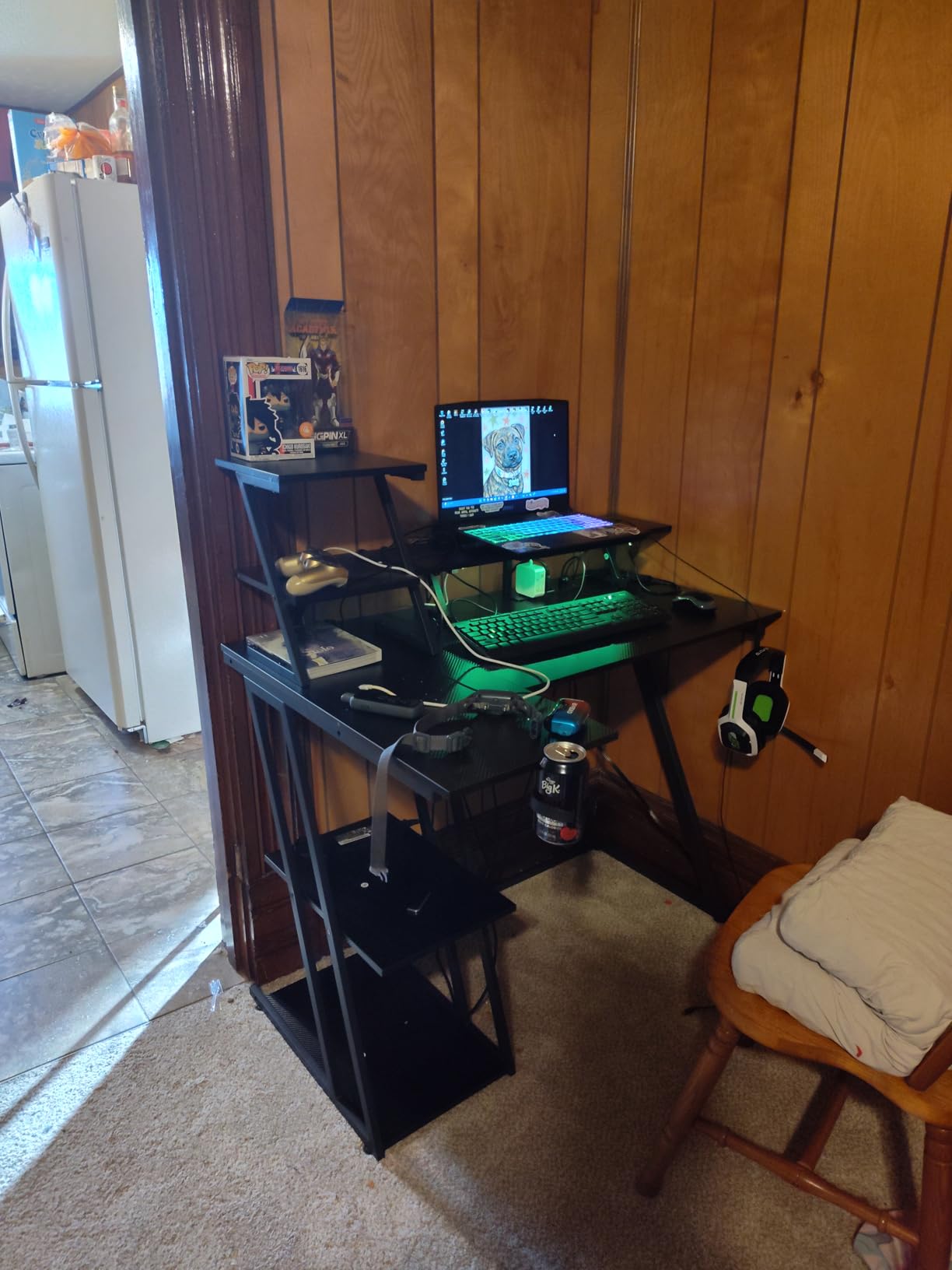 40 Inch Gaming Desk with LED Lights & Power Outlet, L Shaped Computer Gaming Table with Storage Shelves, Reversible Corner Desk with Monitor Stand for Home Office, Carbon Fiber Black customer photo 2