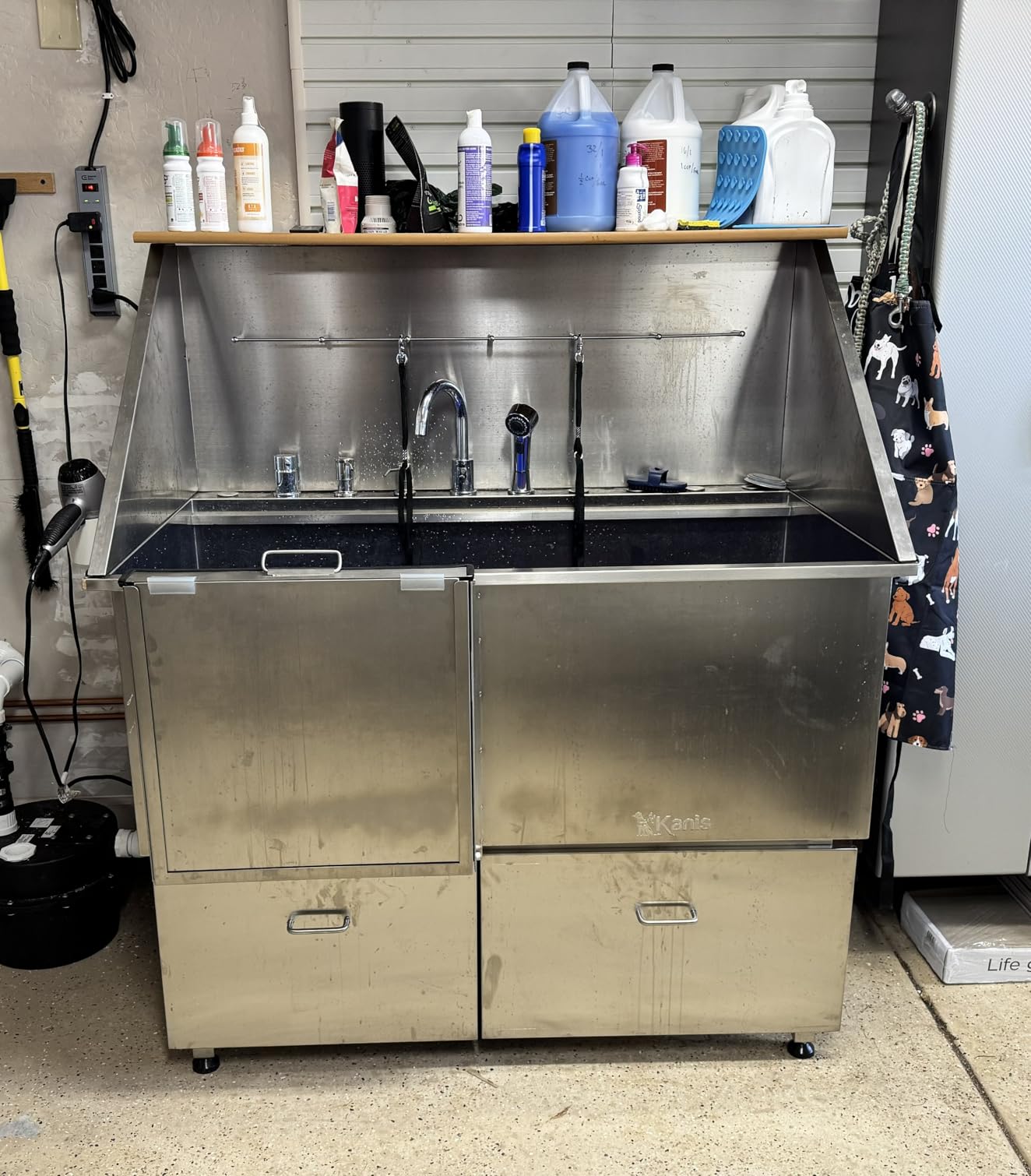 KANIS Professional Dog Washing Station - 304 Stainless Steel Pet Wash Sink & Grooming Bathtub w/Shower, Floor Grates and Storage for Large, Medium & Small Pets (50