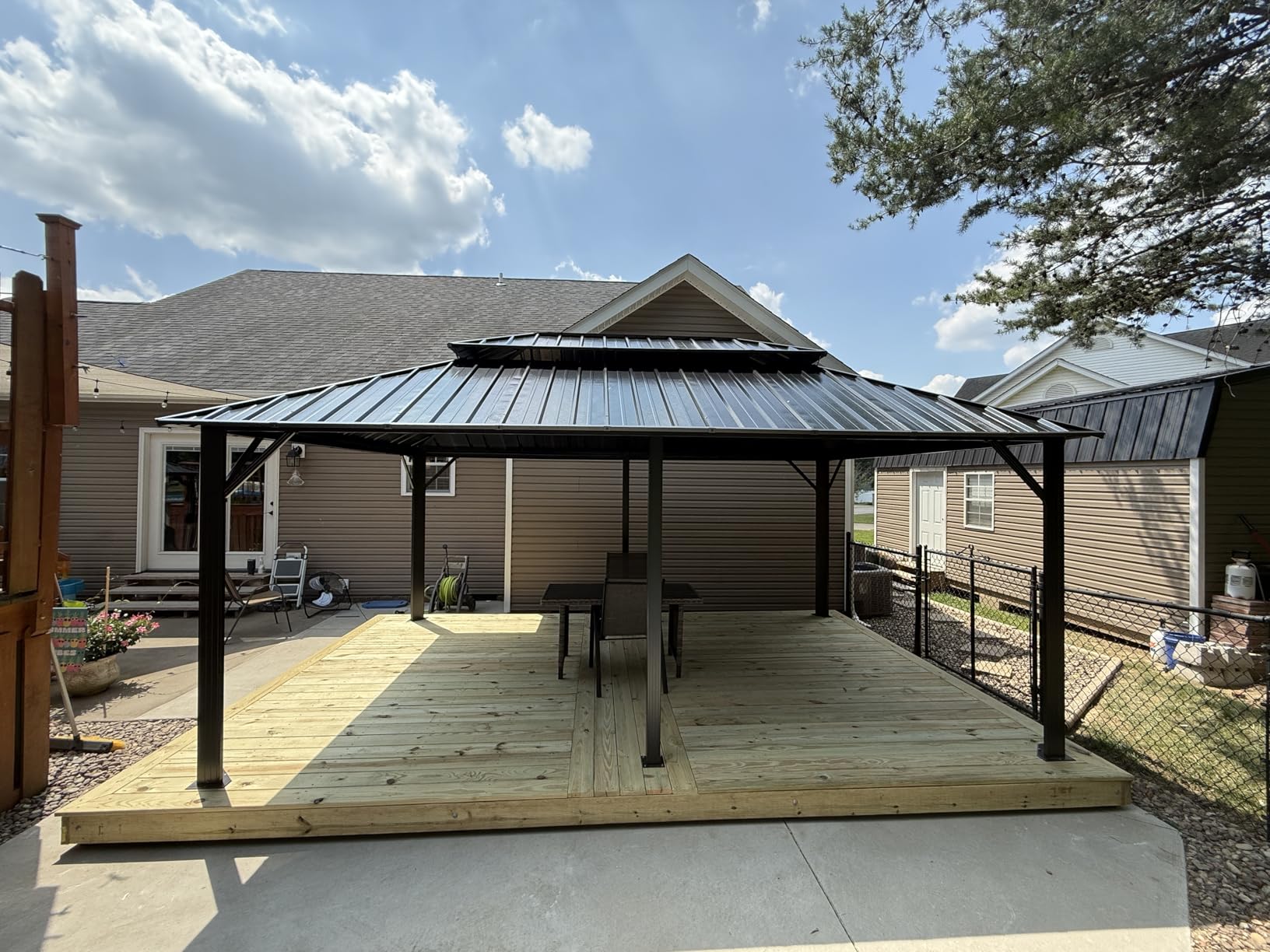 YITAHOME 10x12ft Gazebo Hardtop Double Roof Canopy w/Netting and Curtains, Outdoor Gazebo 2-Tier Galvanized Iron Aluminum Frame Garden Tent for Patio, Backyard, Deck and Lawns, Brown customer photo 2